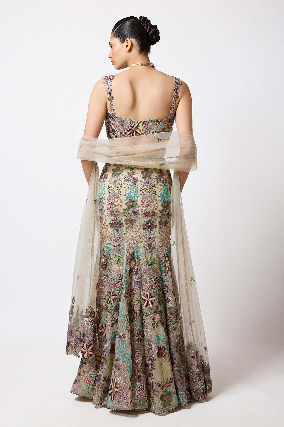 Liora - Beige Tulle Lehenga