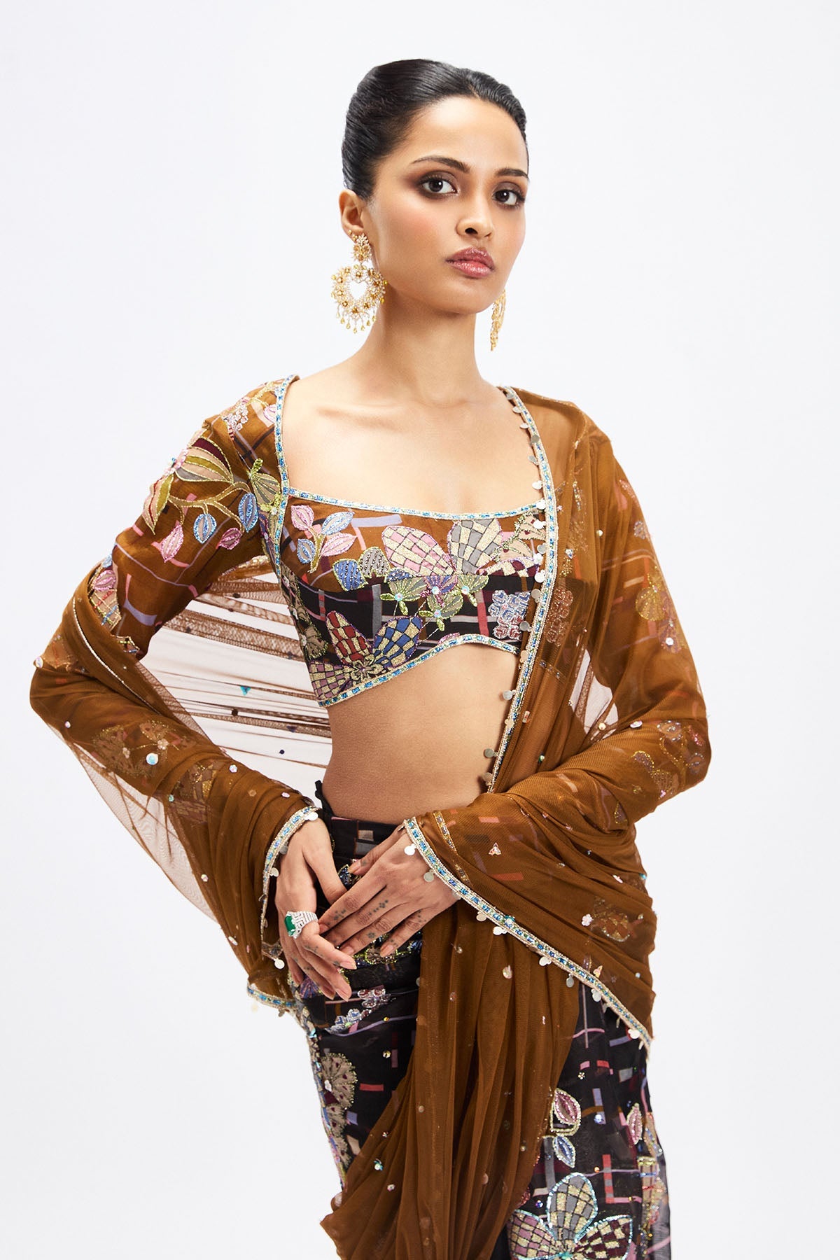 Sépia - Coffee Black Organza Saree