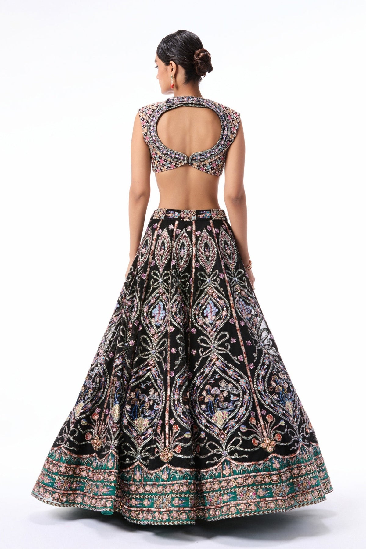 Bloomrush - Black Teal tulle lehenga