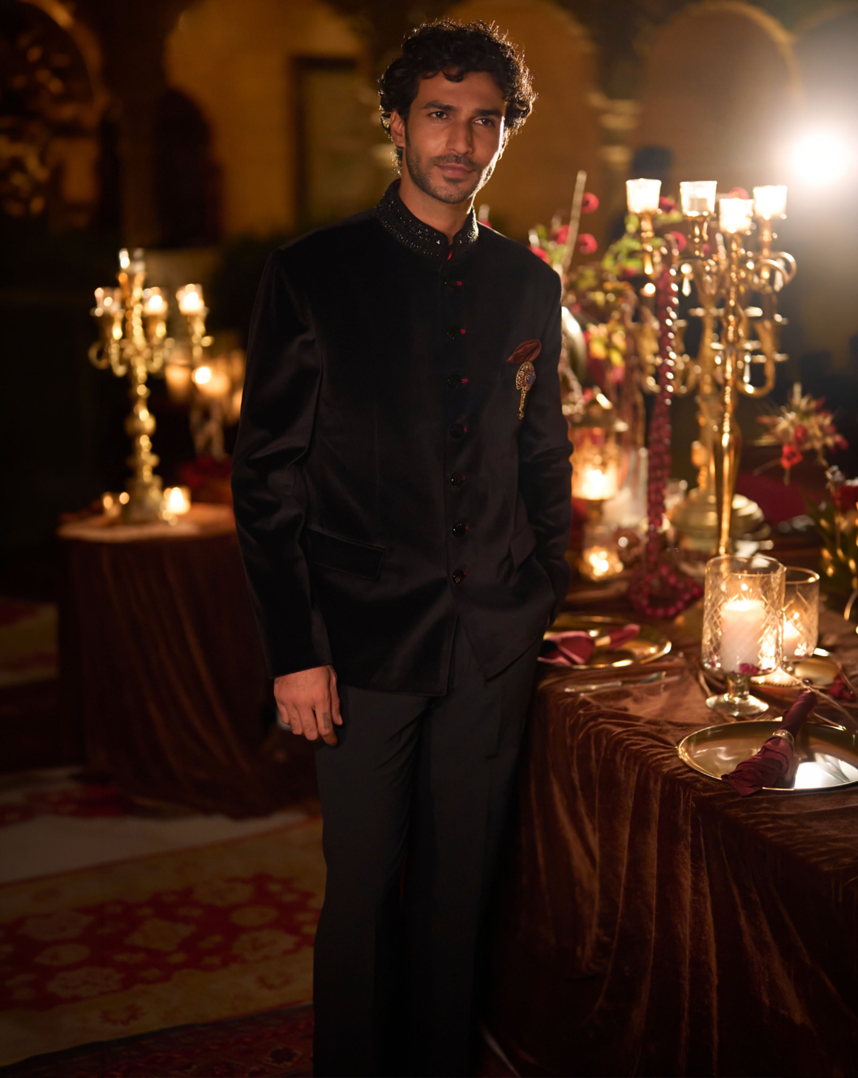 Black Velvet Bandhgala Set
