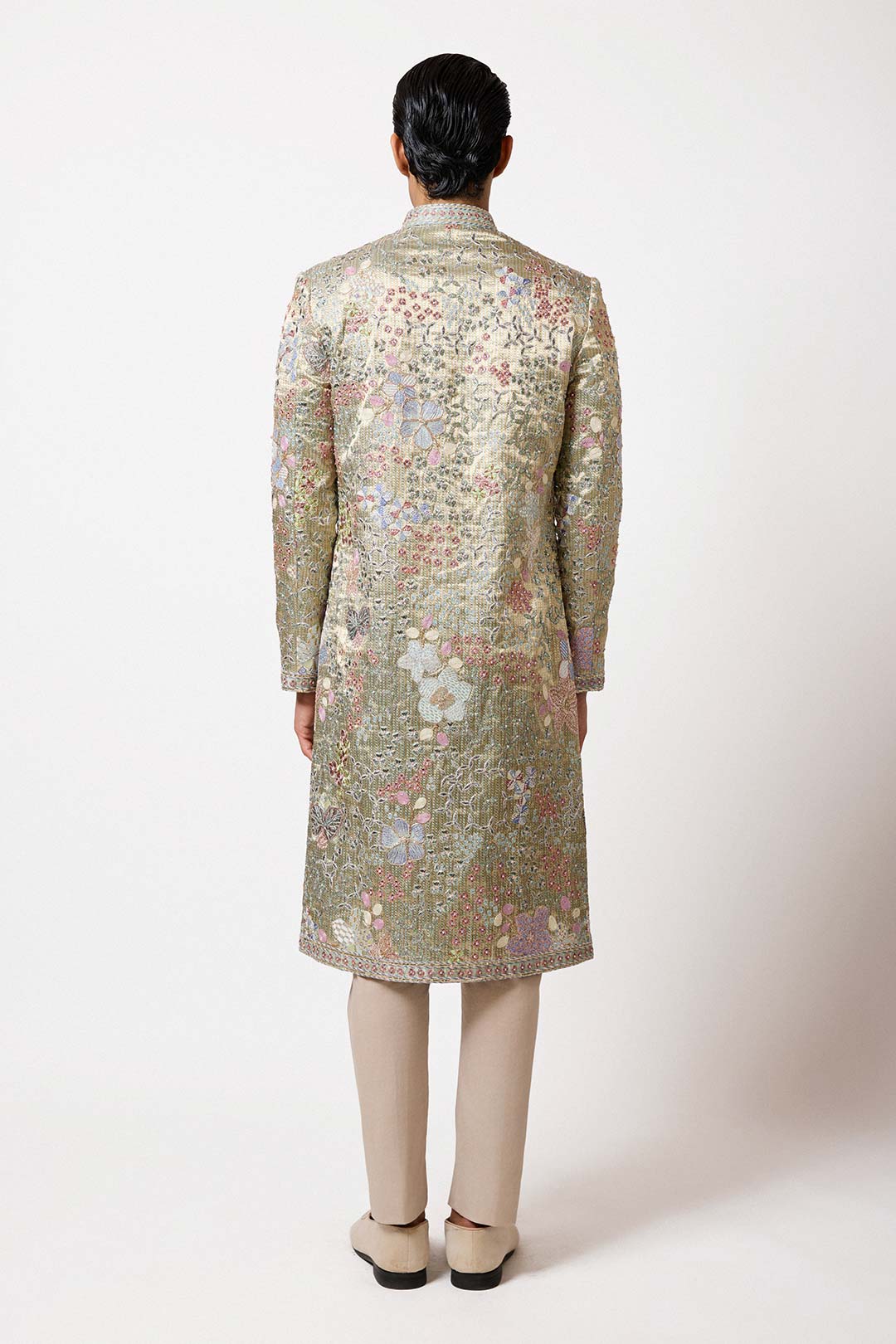 Riven - Blue Pearl Banarasi Tissue Brocade Sherwani