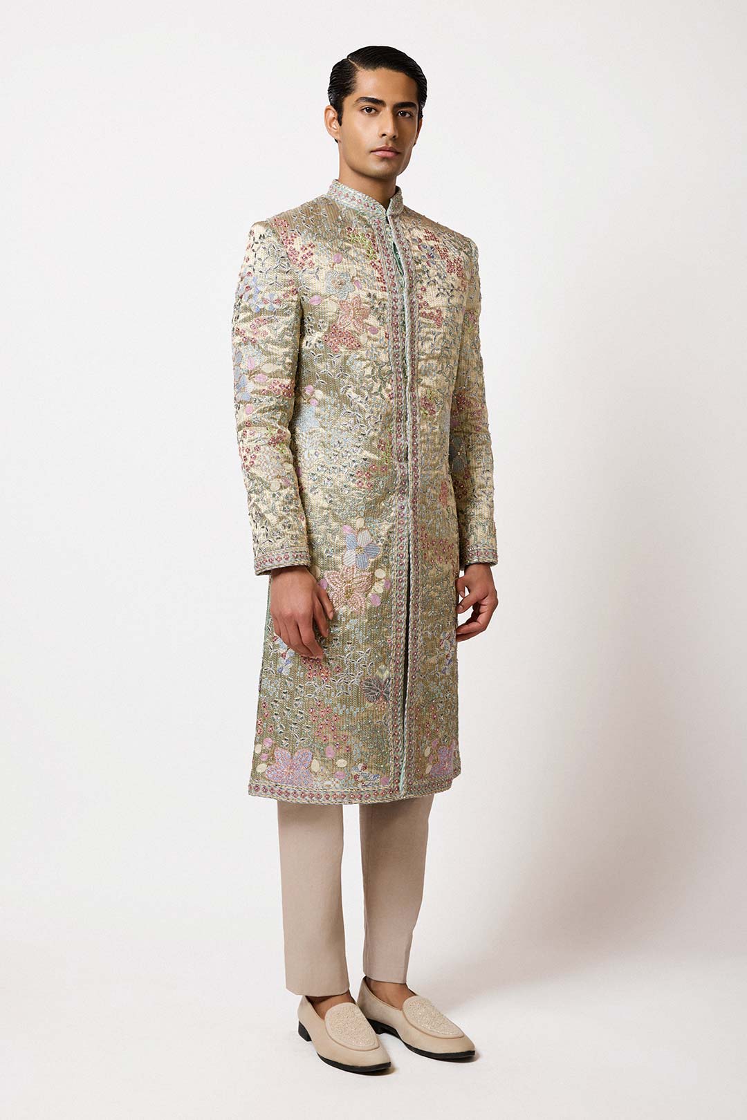 Riven - Blue Pearl Banarasi Tissue Brocade Sherwani
