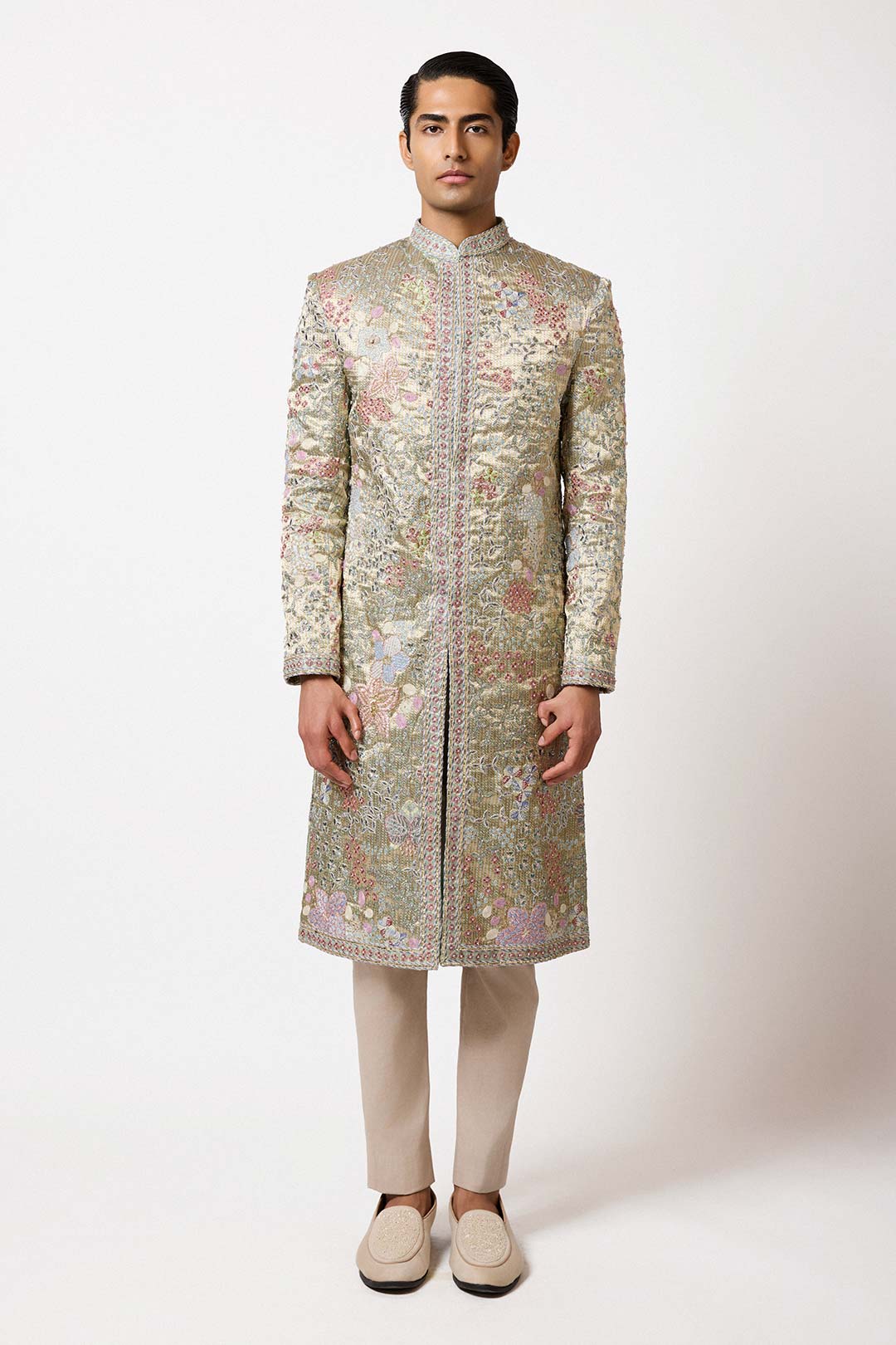 Riven - Blue Pearl Banarasi Tissue Brocade Sherwani