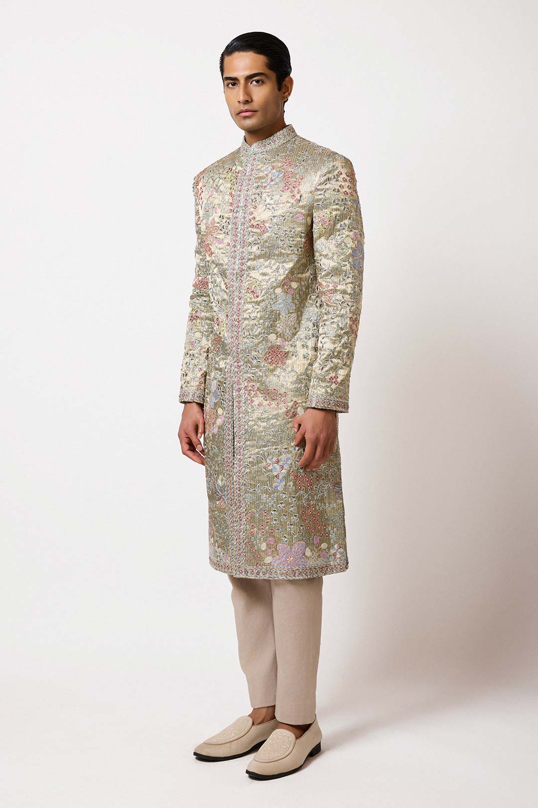 Riven - Blue Pearl Banarasi Tissue Brocade Sherwani