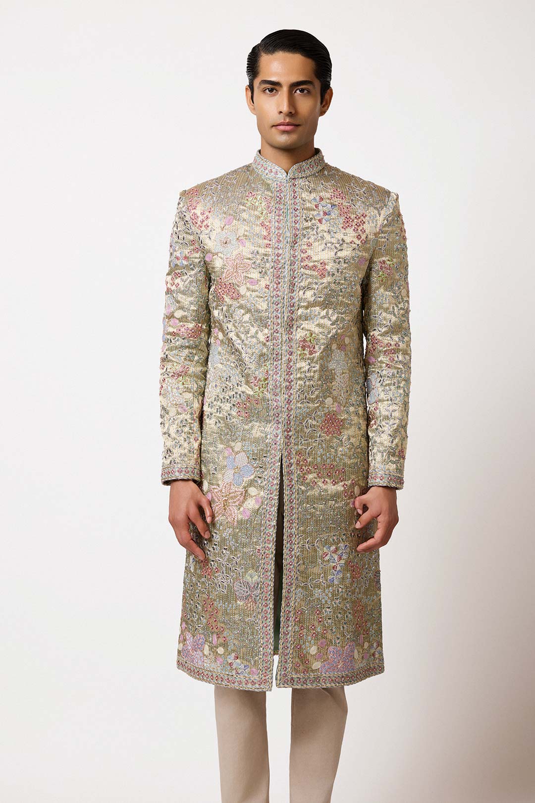 Riven - Blue Pearl Banarasi Tissue Brocade Sherwani