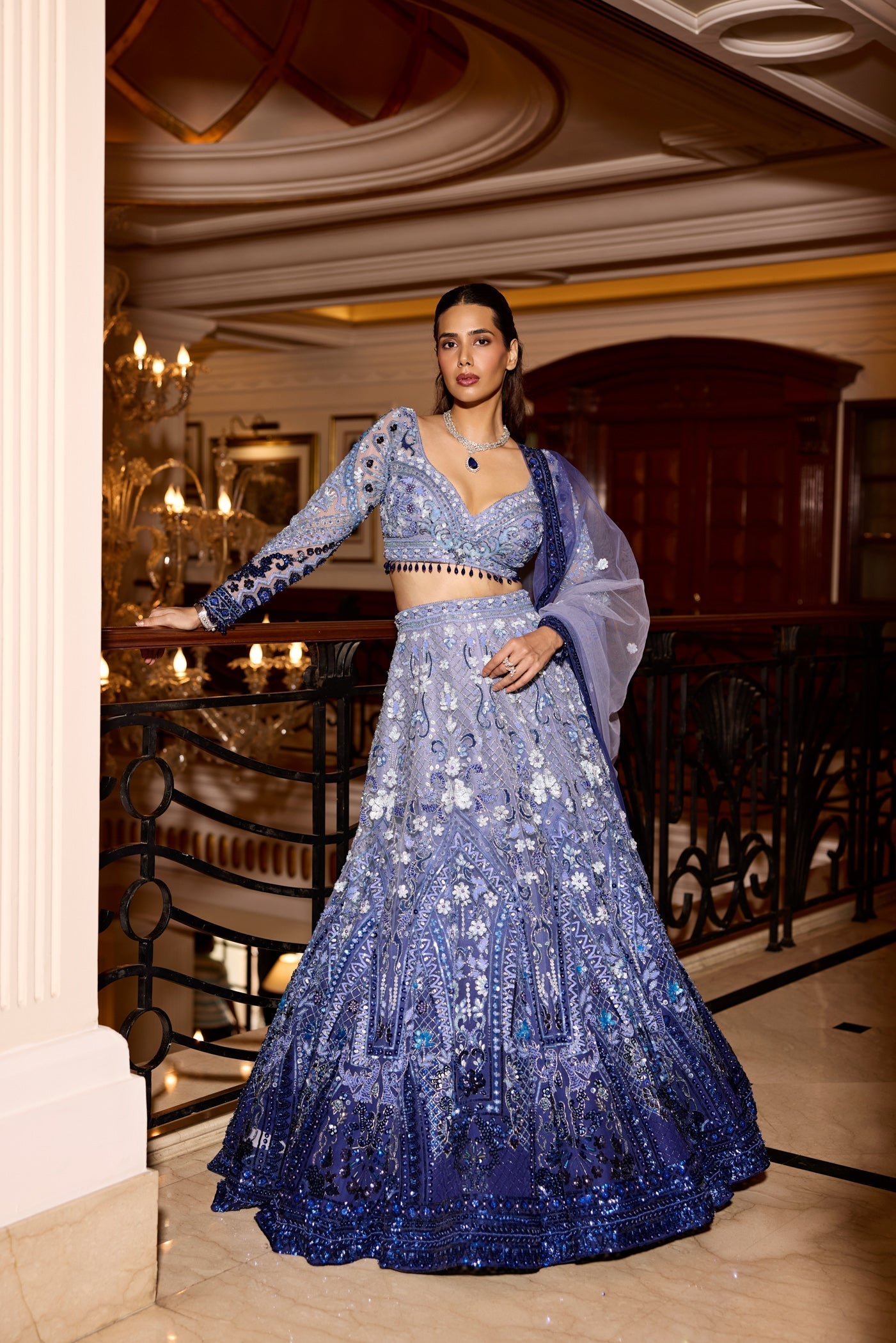 Cobalt Blue Ombre Aster Lehenga Set