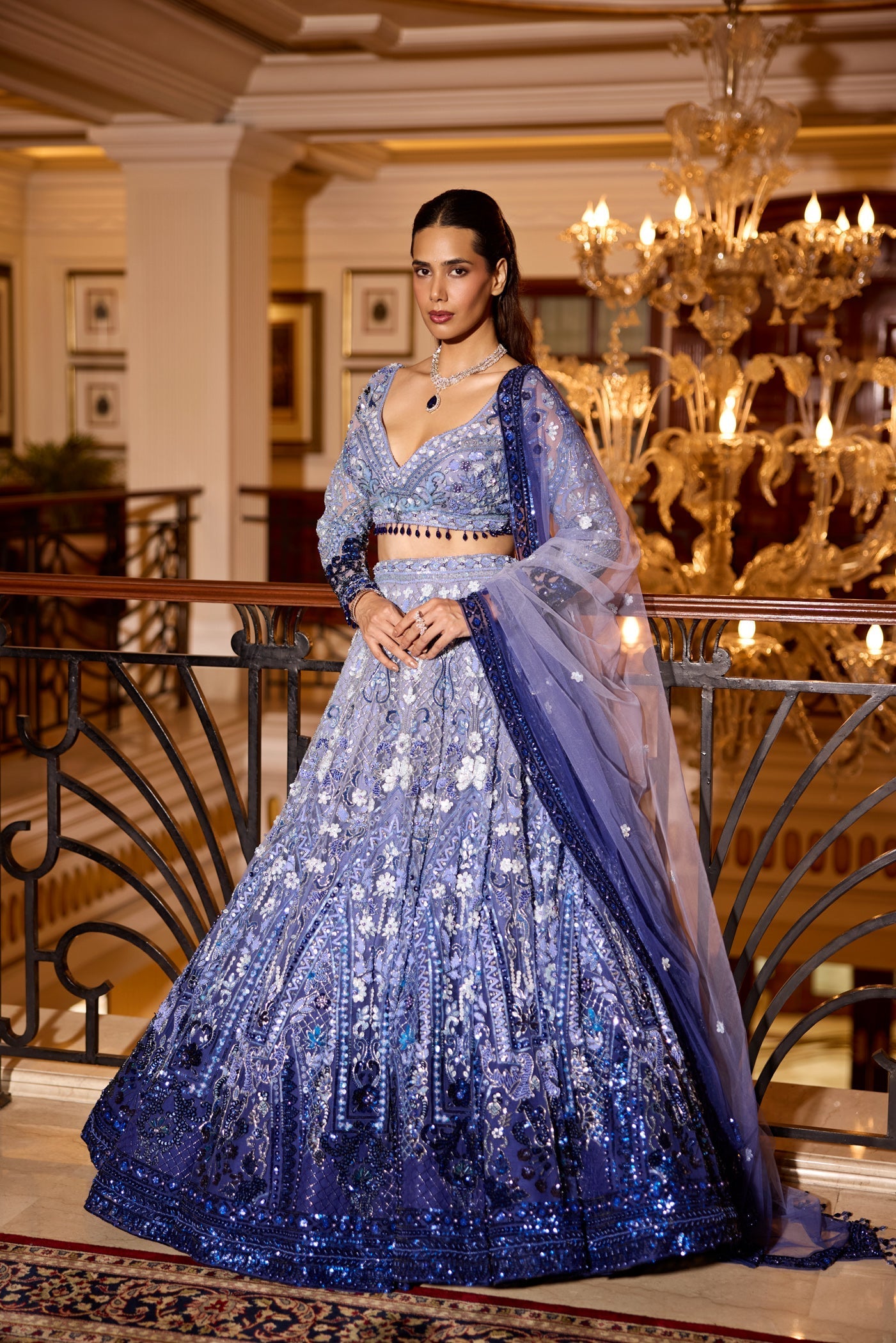 Cobalt Blue Ombre Aster Lehenga Set