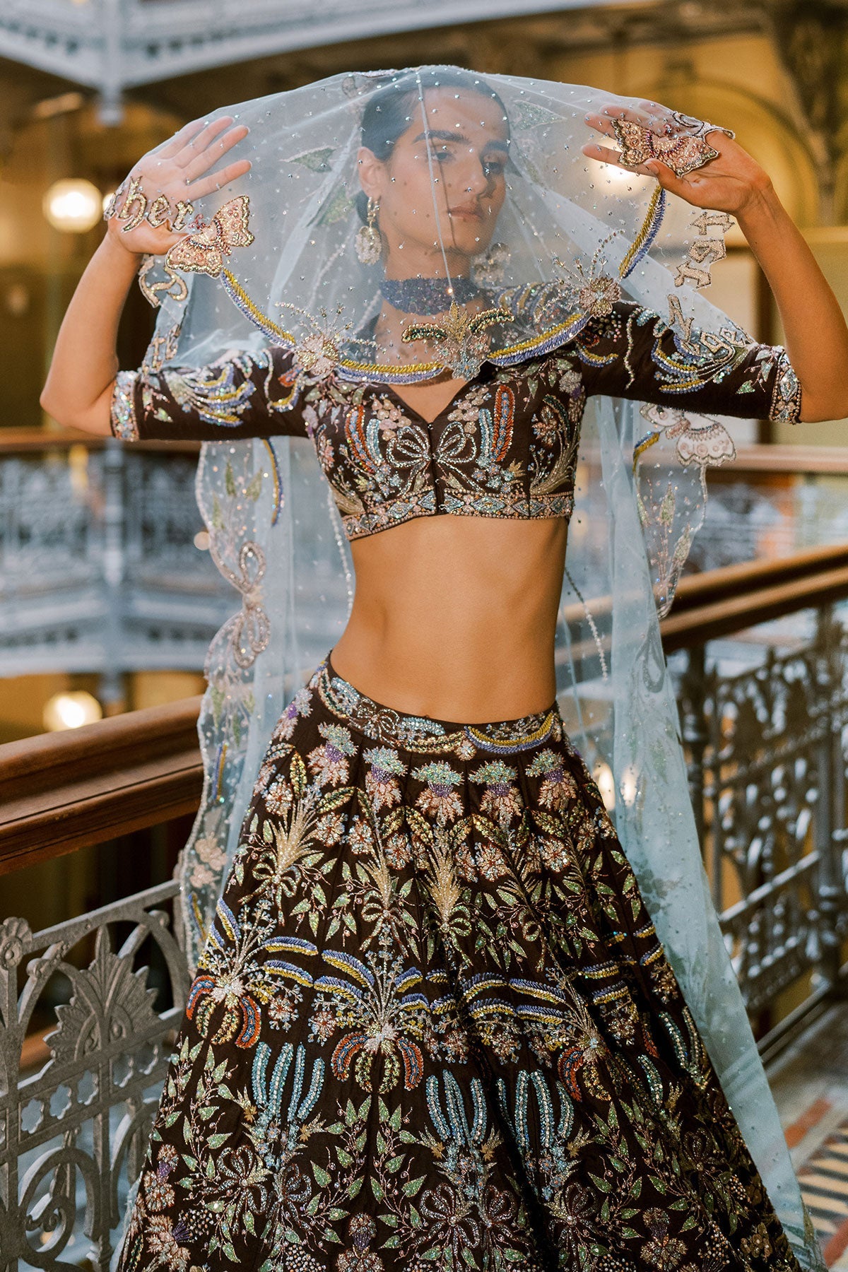 Crimelle - Brown Raw silk Lehenga