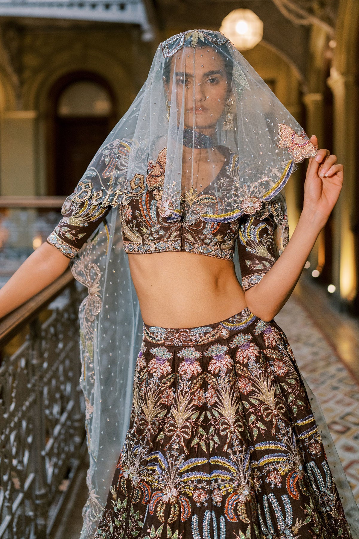Crimelle - Brown Raw silk Lehenga