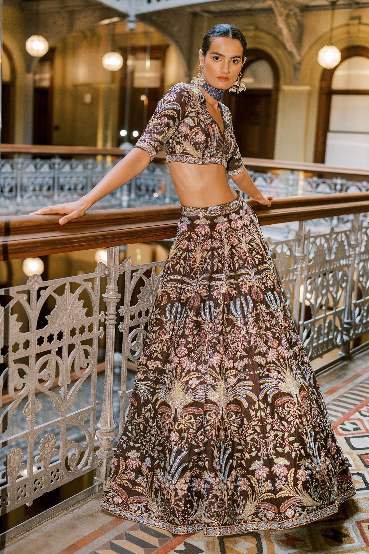Crimelle - Brown Raw silk Lehenga