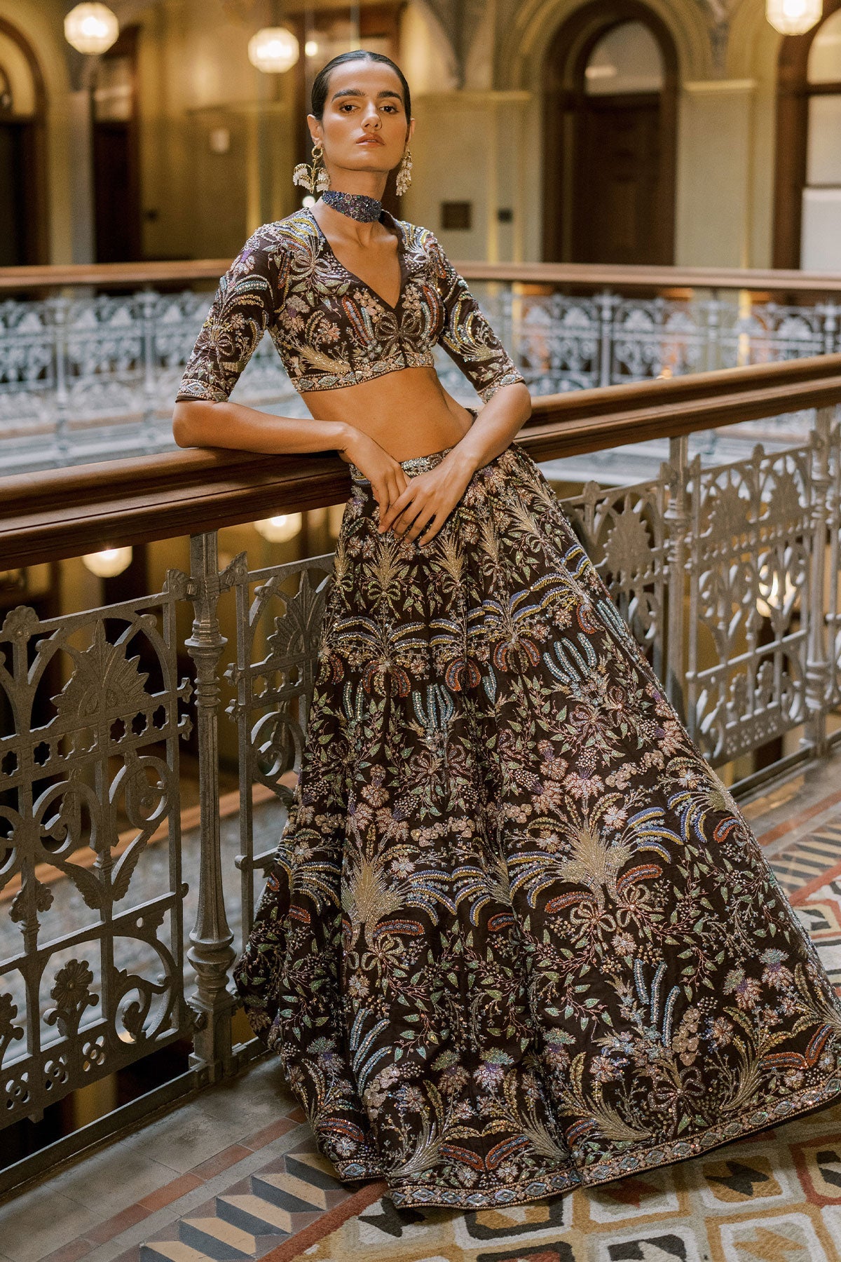 Crimelle - Brown Raw silk Lehenga