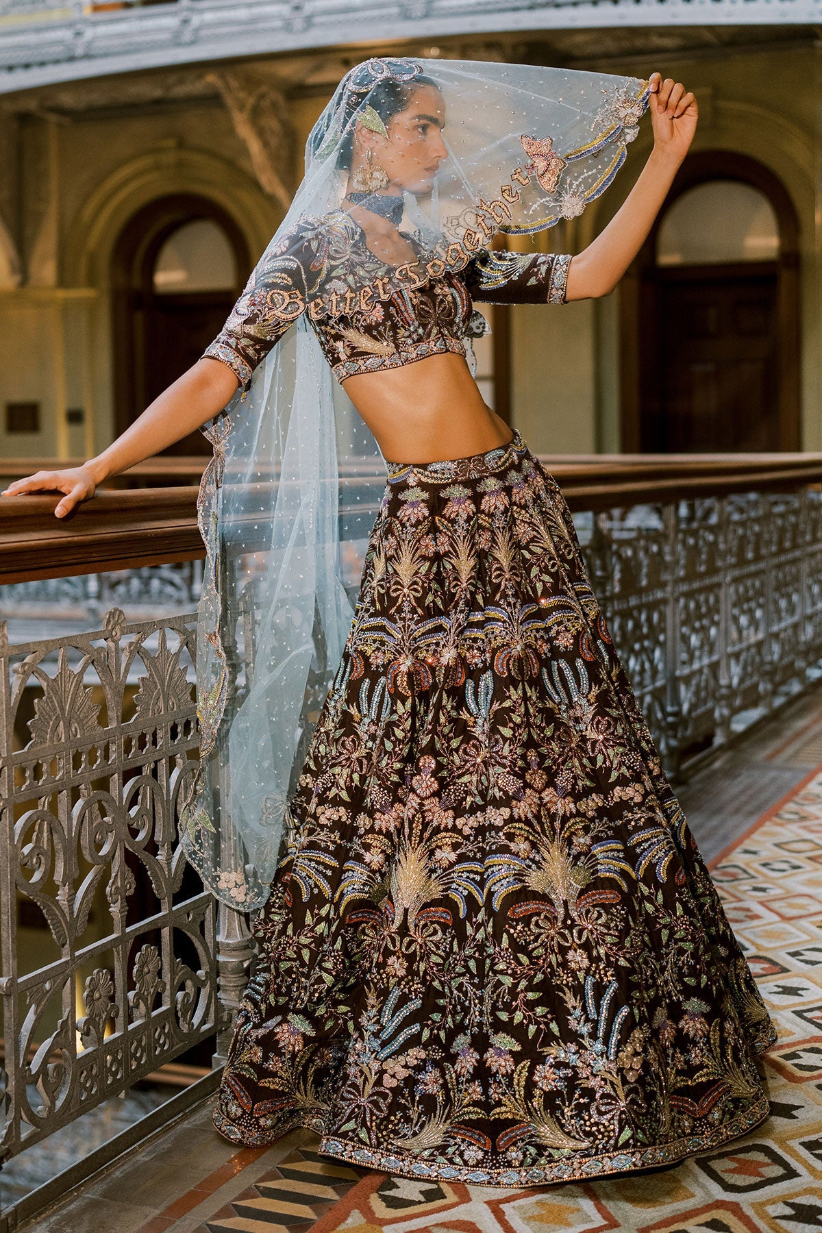 Crimelle - Brown Raw silk Lehenga