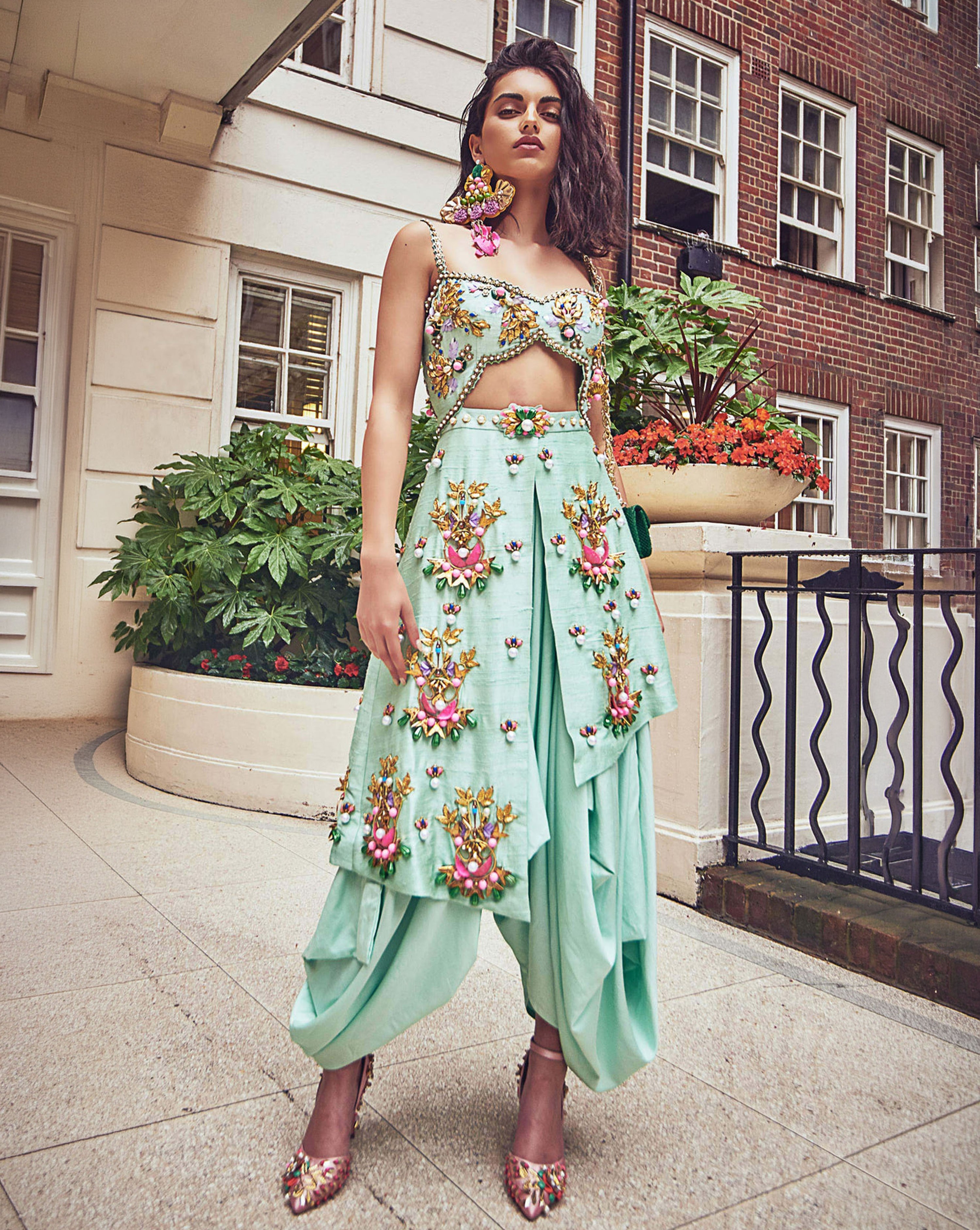 Buggered - Mint Embellished Dhoti Jumpsuit - Ready to Ship