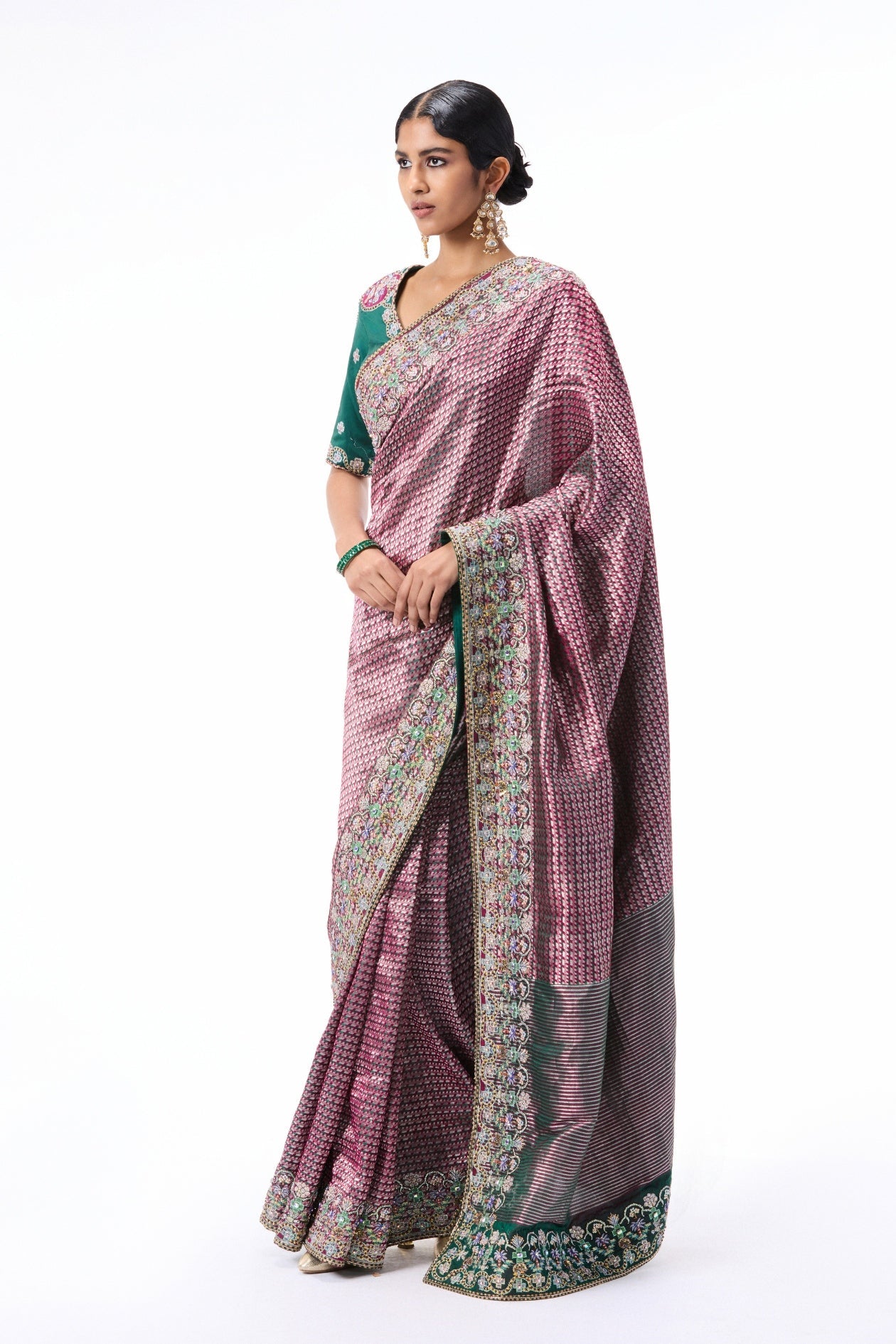 Whisperwild - Burgundy-Green Banarasi Silk Saree