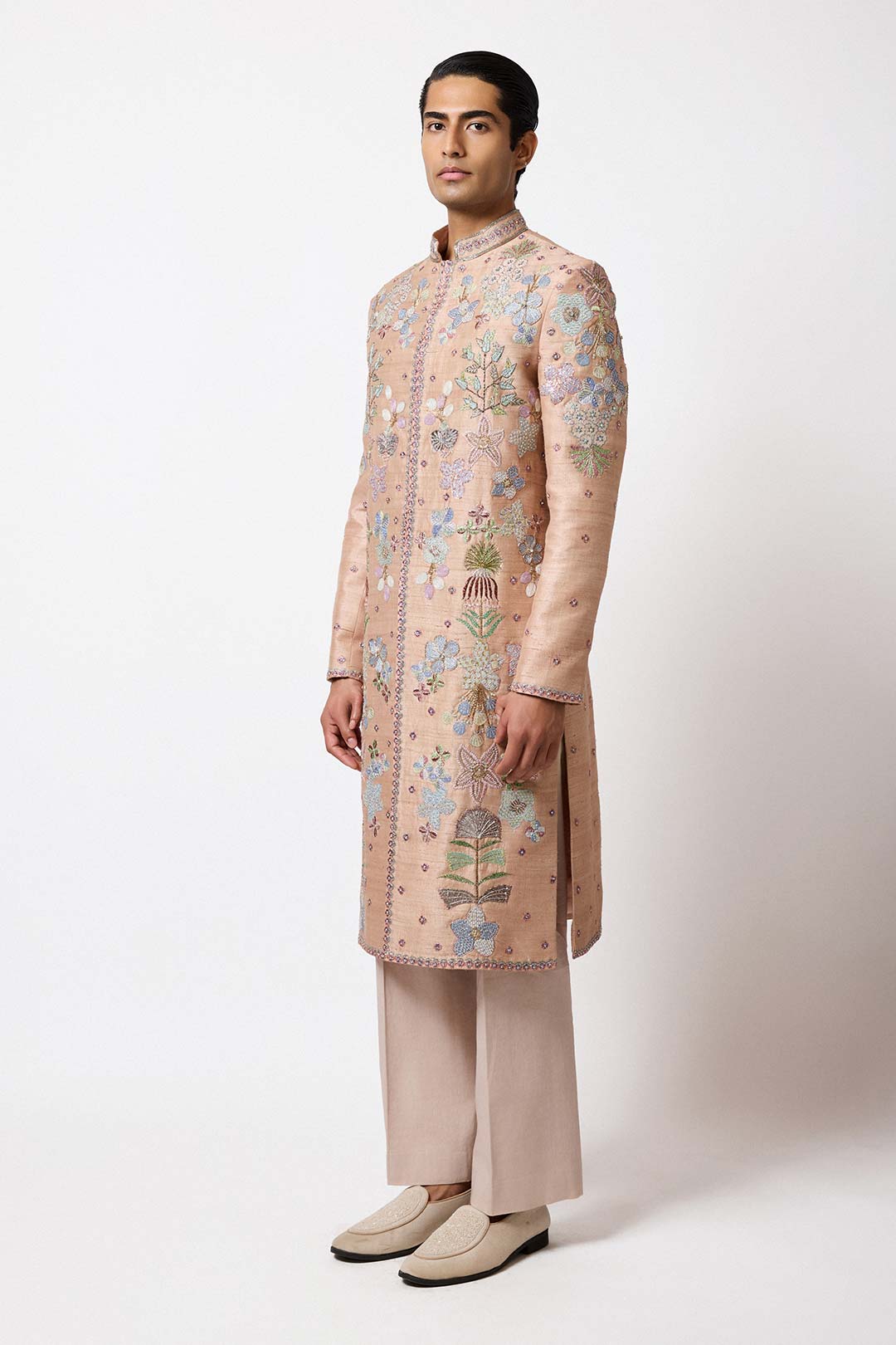 Roan - Champagne Raw Silk Sherwani