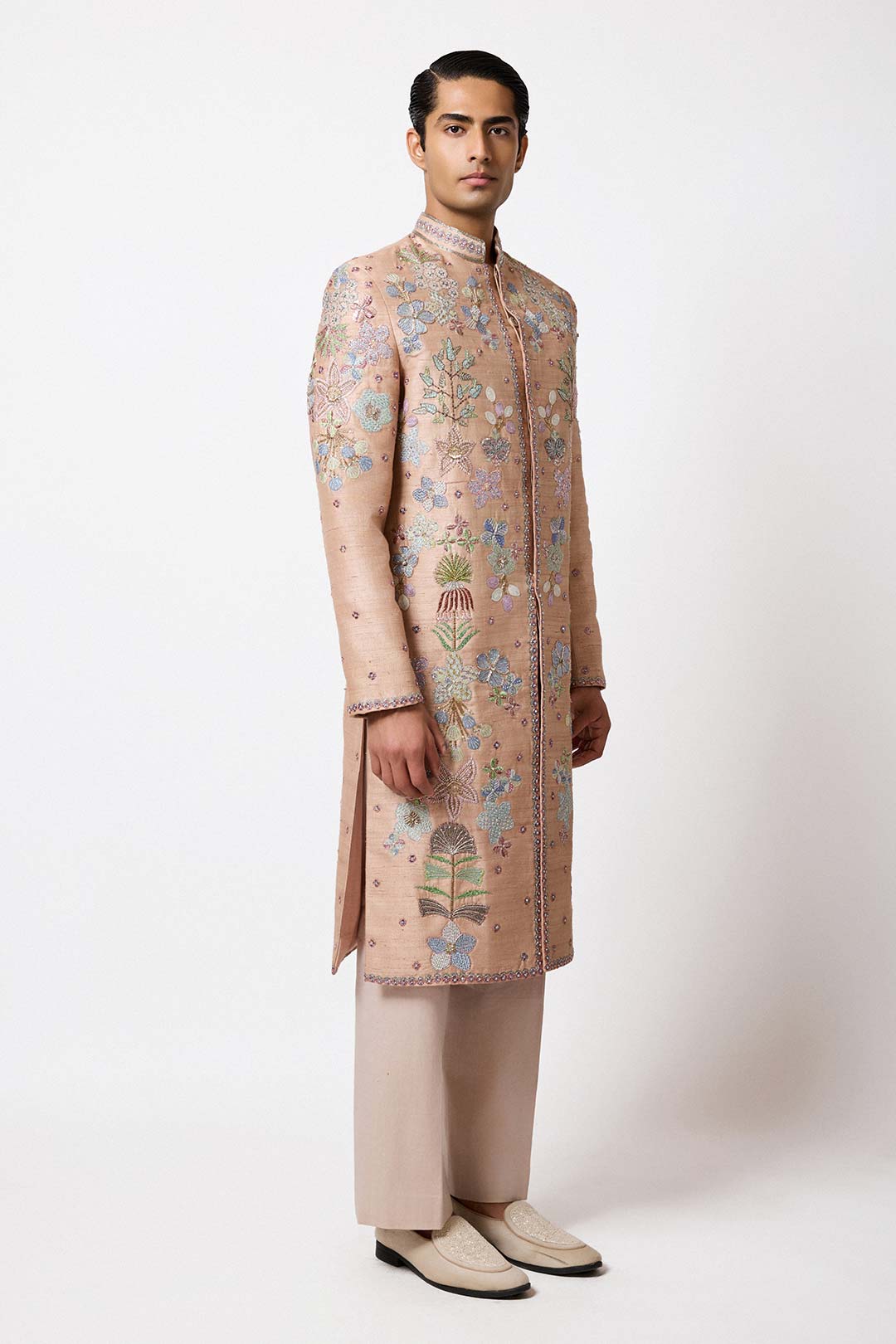 Roan - Champagne Raw Silk Sherwani