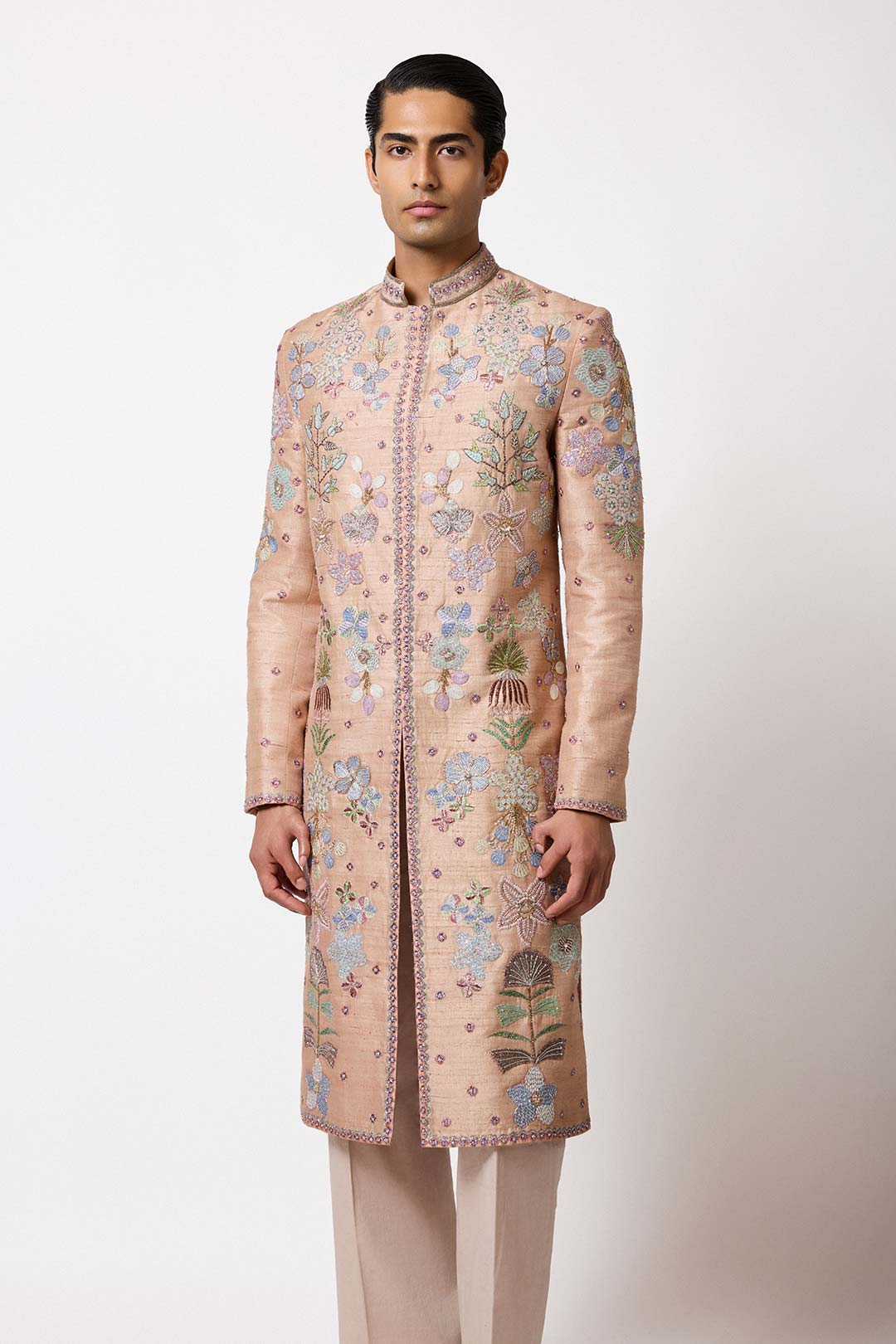 Roan - Champagne Raw Silk Sherwani