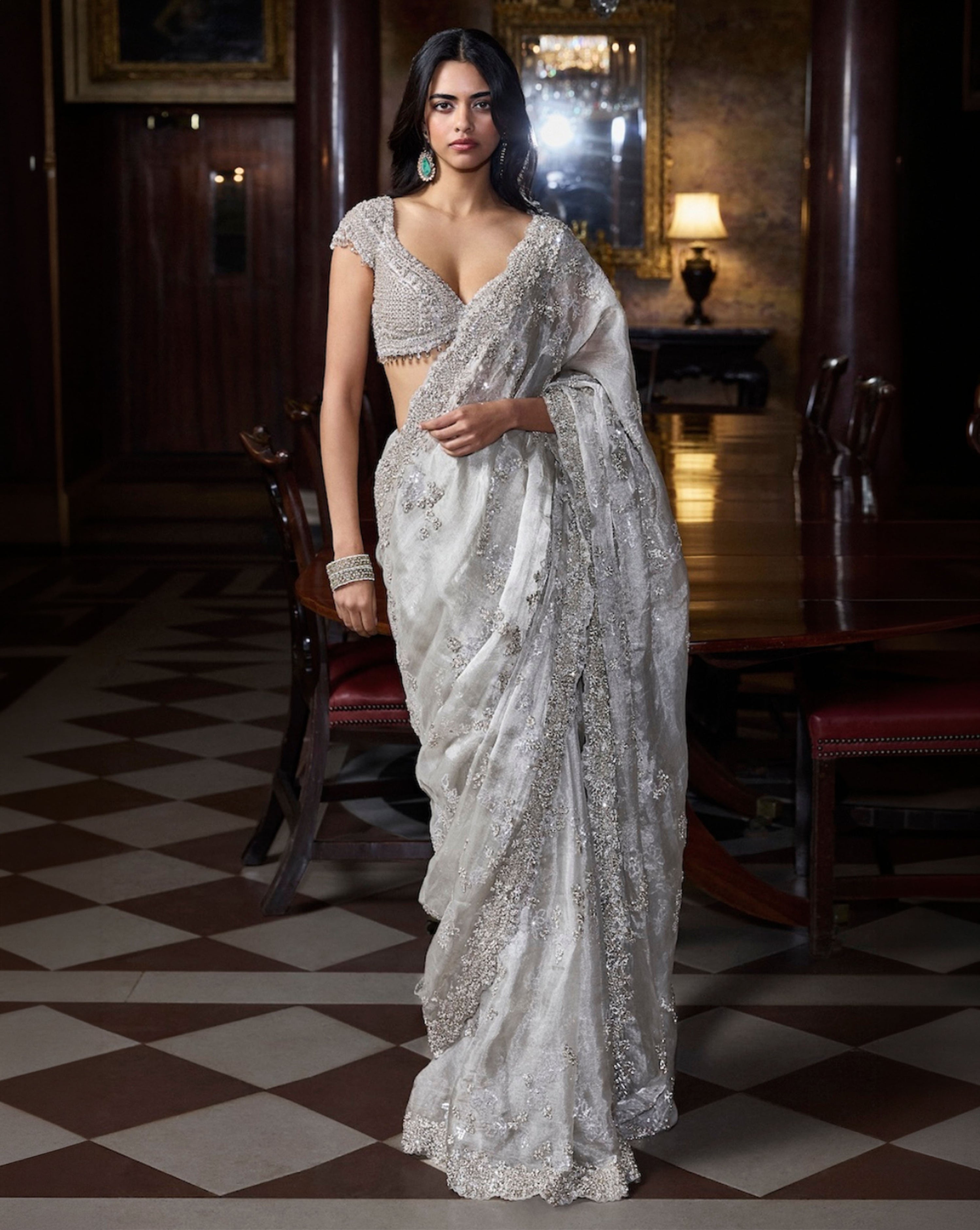 Champagne Zardosi Saree