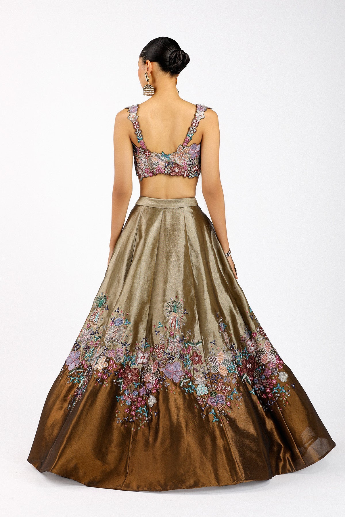 Valéria - Copper Metallic Tissue Lehenga