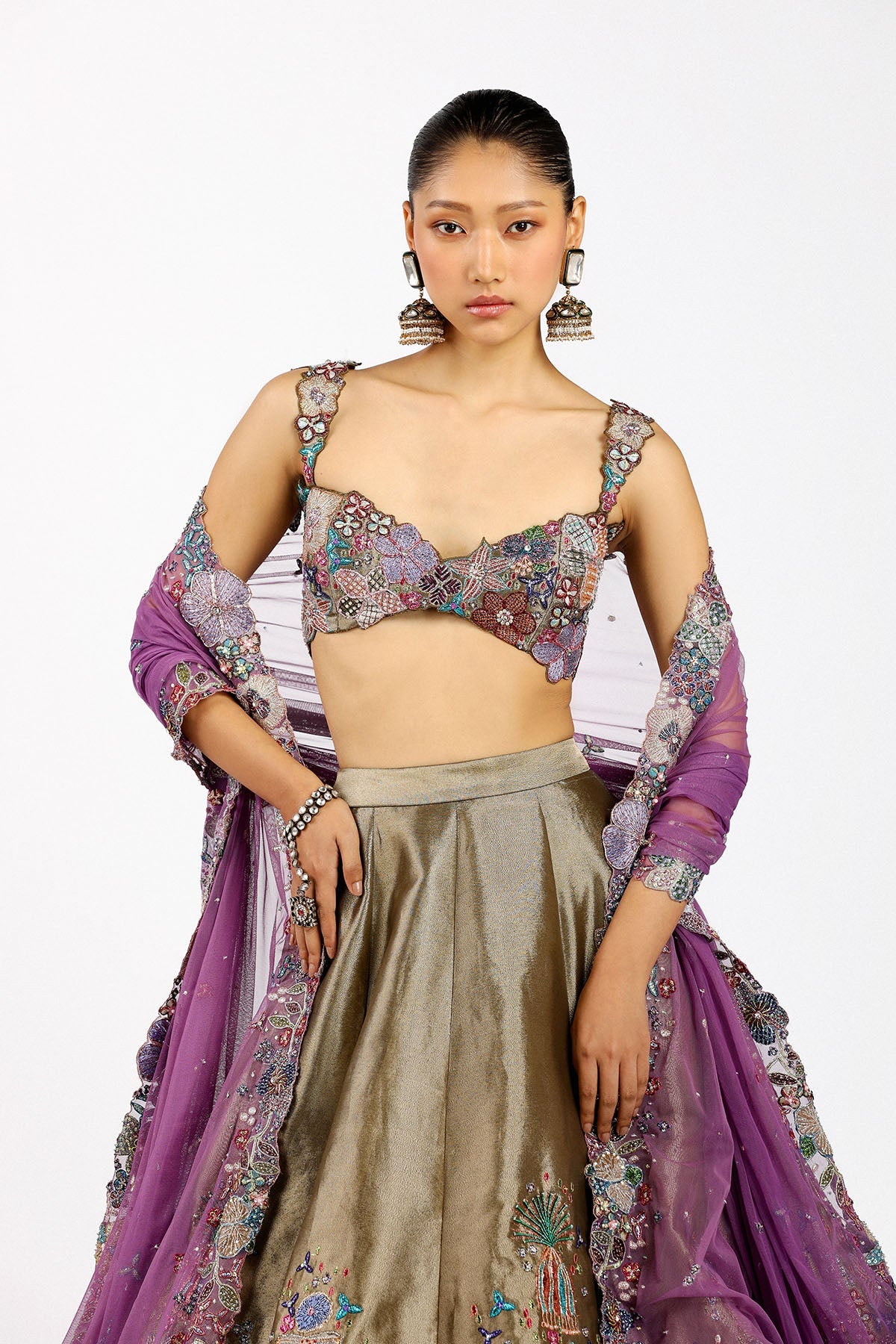 Valéria - Copper Metallic Tissue Lehenga