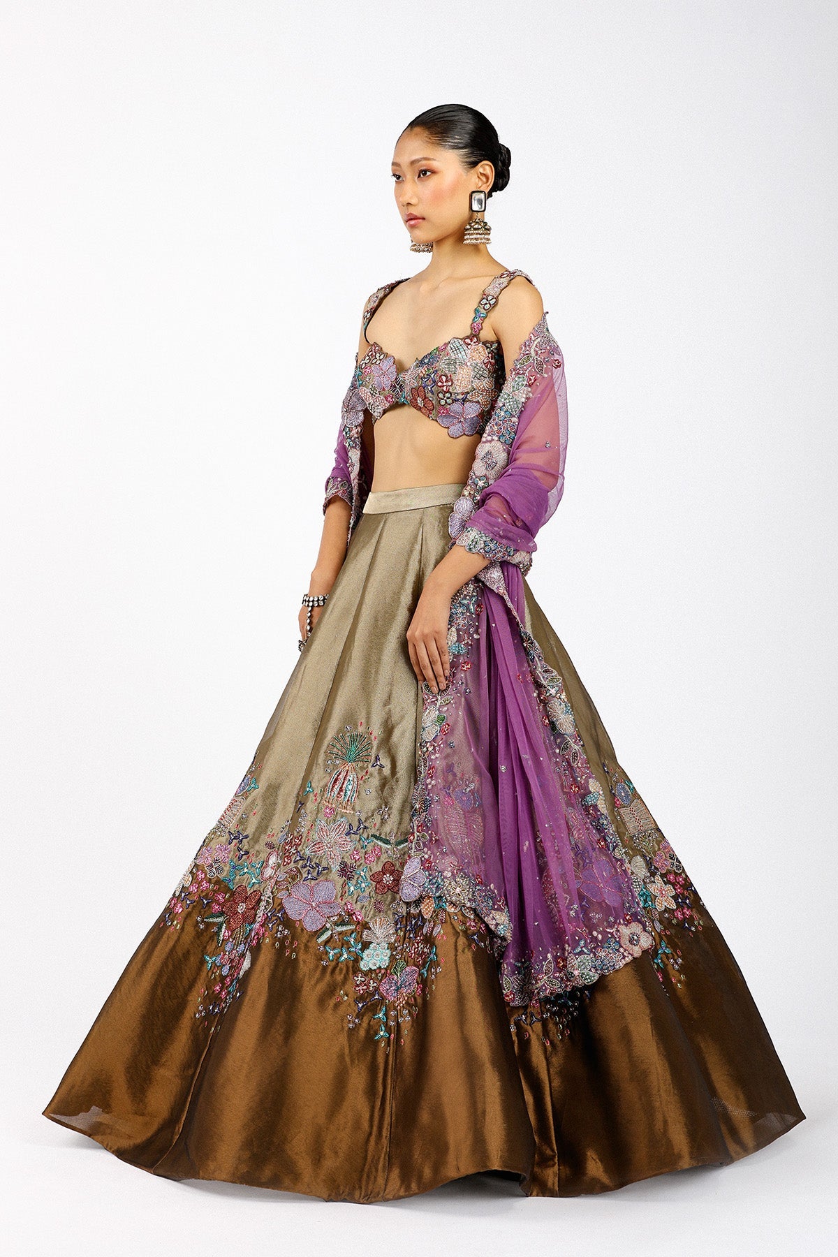 Valéria - Copper Metallic Tissue Lehenga