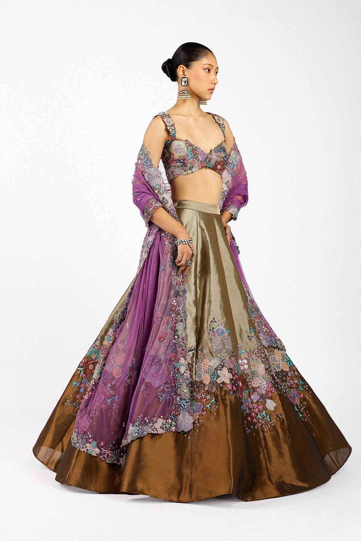 Valéria - Copper Metallic Tissue Lehenga
