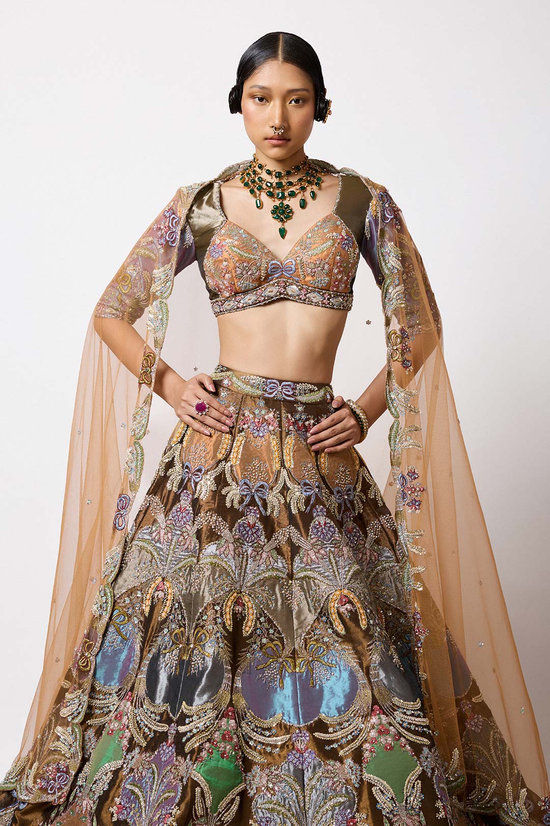 Amarine - Copper Metallic Tissue Lehenga