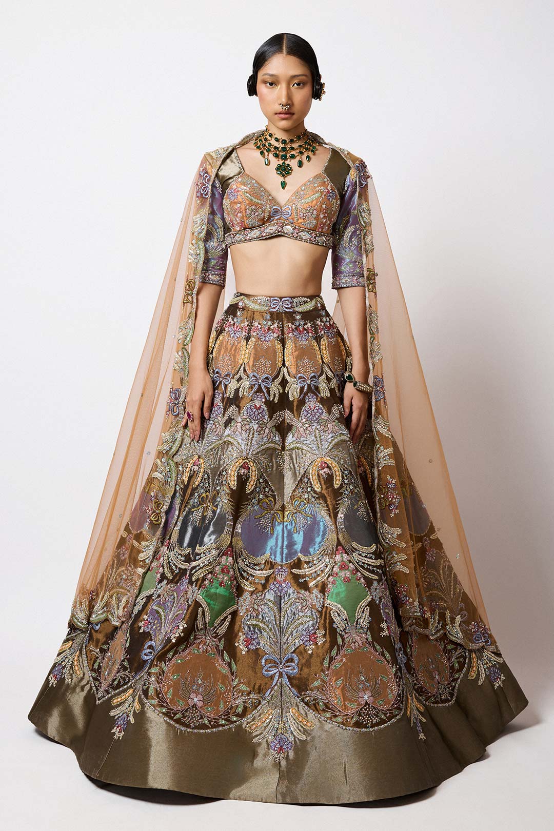 Amarine - Copper Metallic Tissue Lehenga