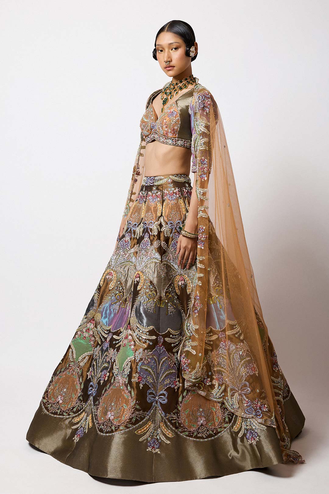 Amarine - Copper Metallic Tissue Lehenga