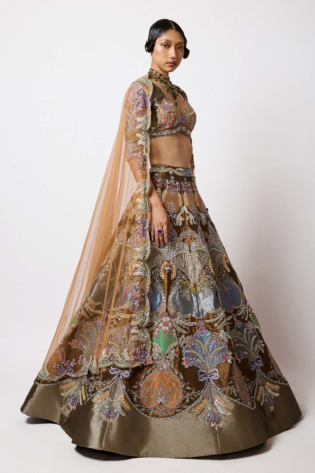 Amarine - Copper Metallic Tissue Lehenga