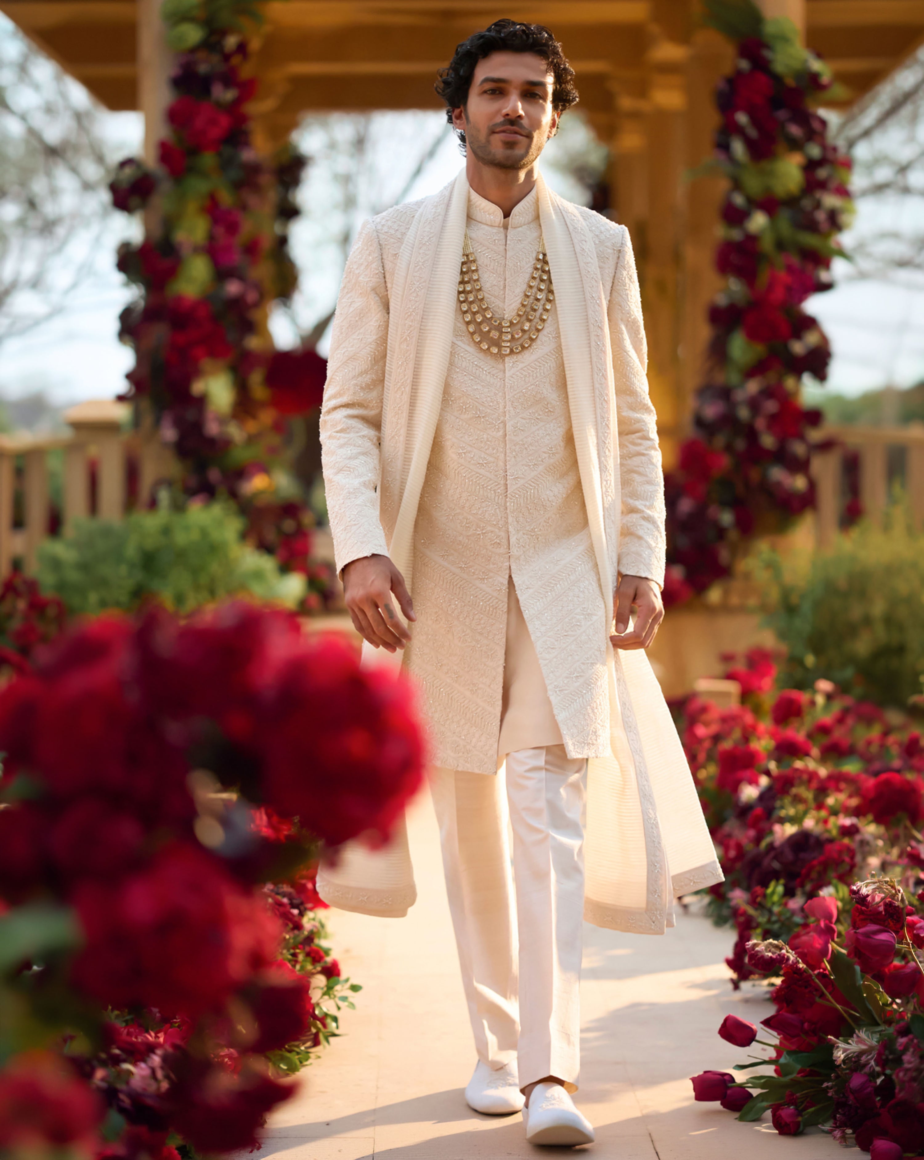 Cream Pearl Sherwani Set