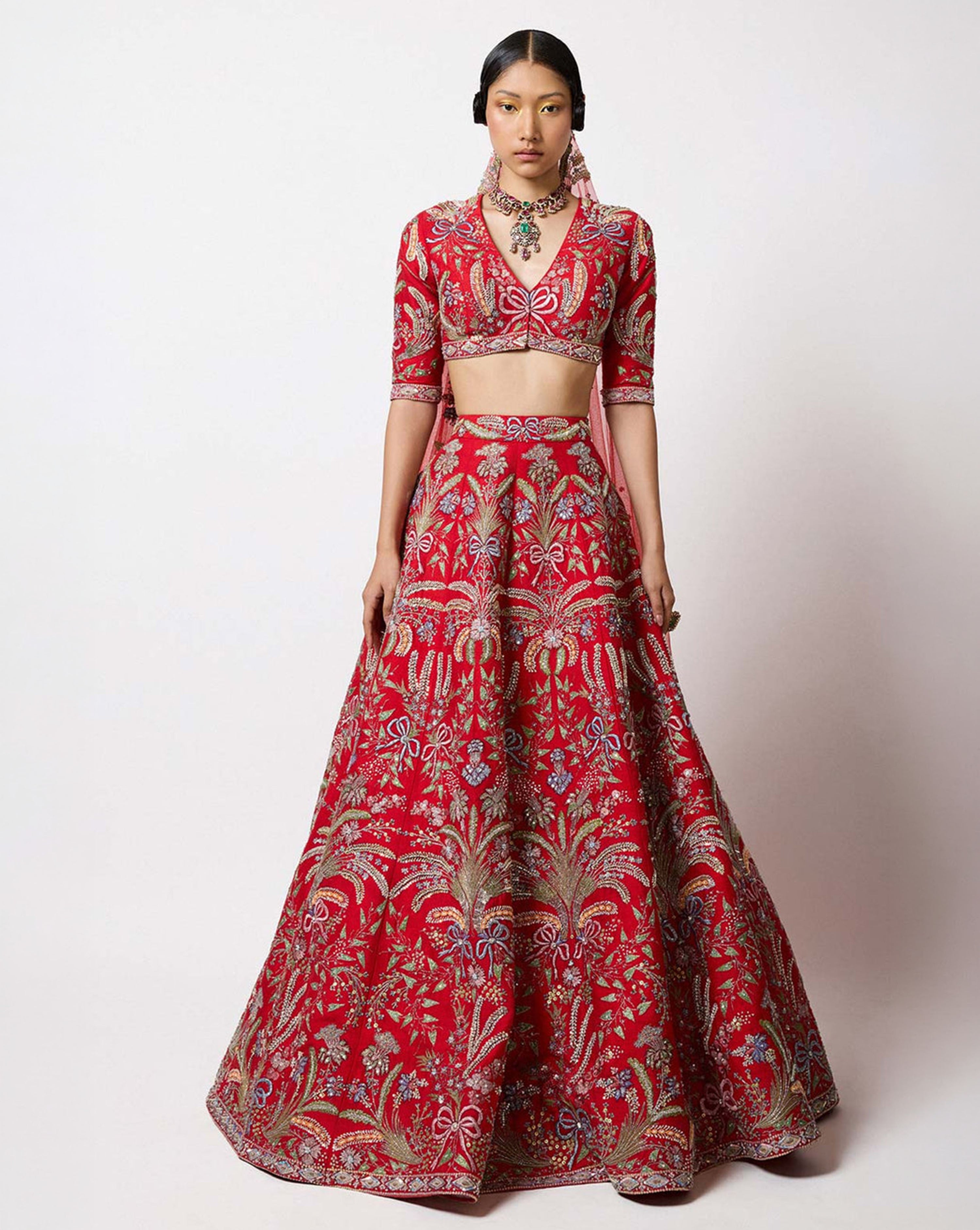 Crimelle - Red Raw Silk Lehenga - Ready to Ship