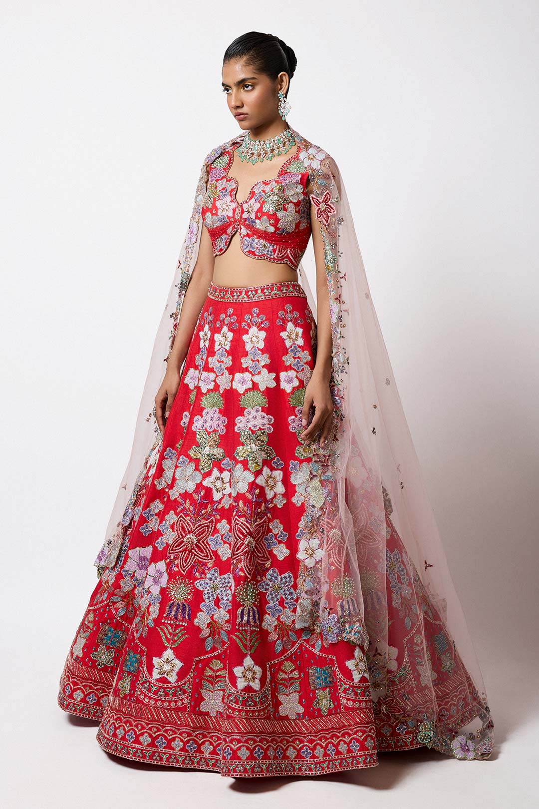 Elanora - Rosso Corsa Red Raw Silk Lehenga