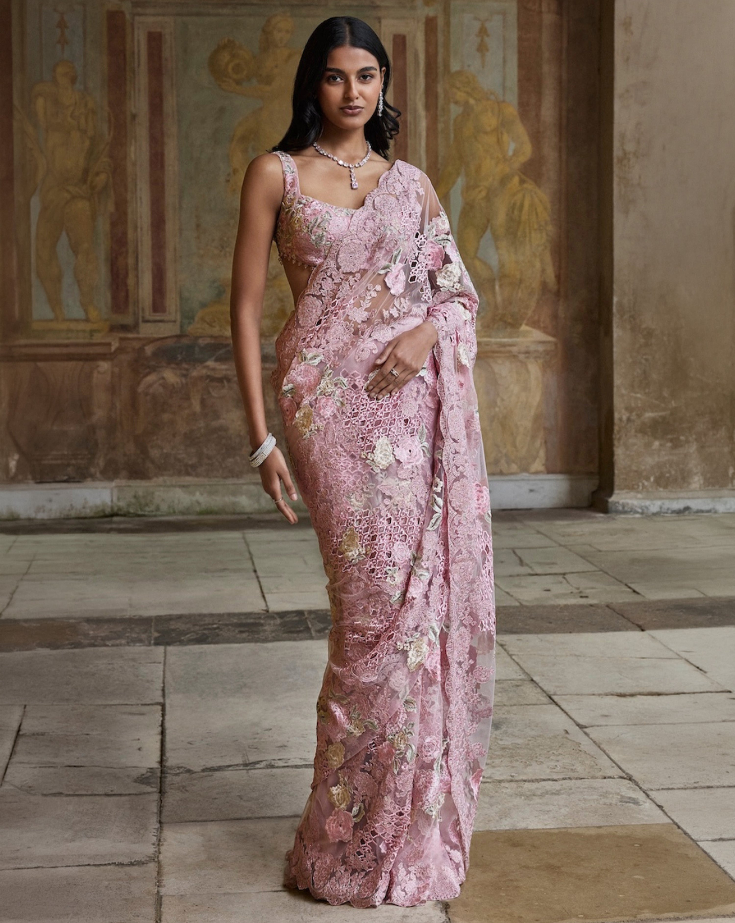 Dusty Pink Thread Work Saree