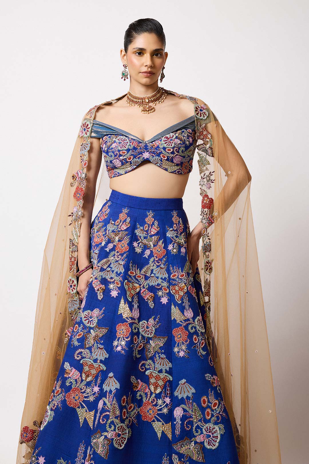 Niviora - Electric Blue Raw Silk Butterfly Lehenga