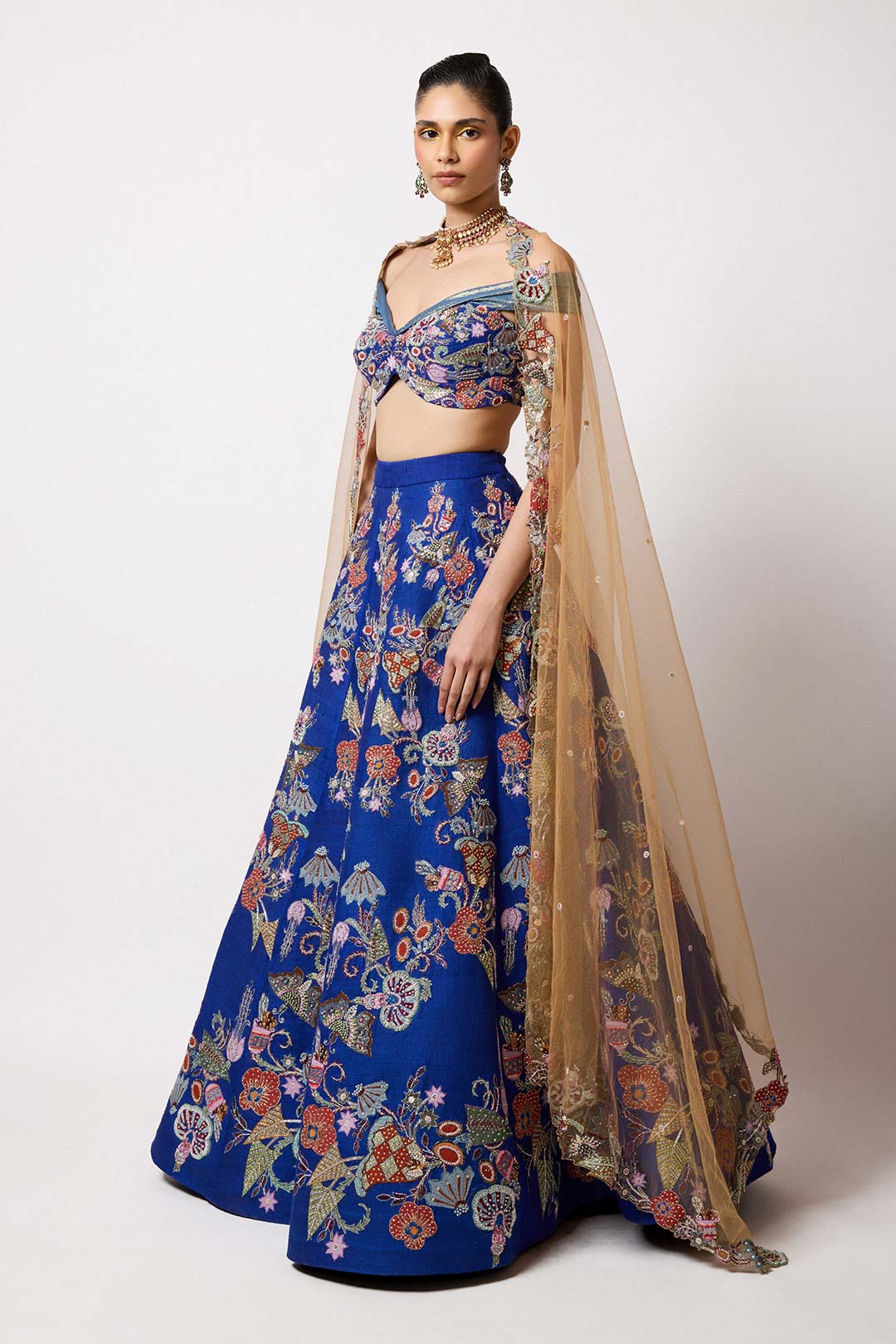 Niviora - Electric Blue Raw Silk Butterfly Lehenga