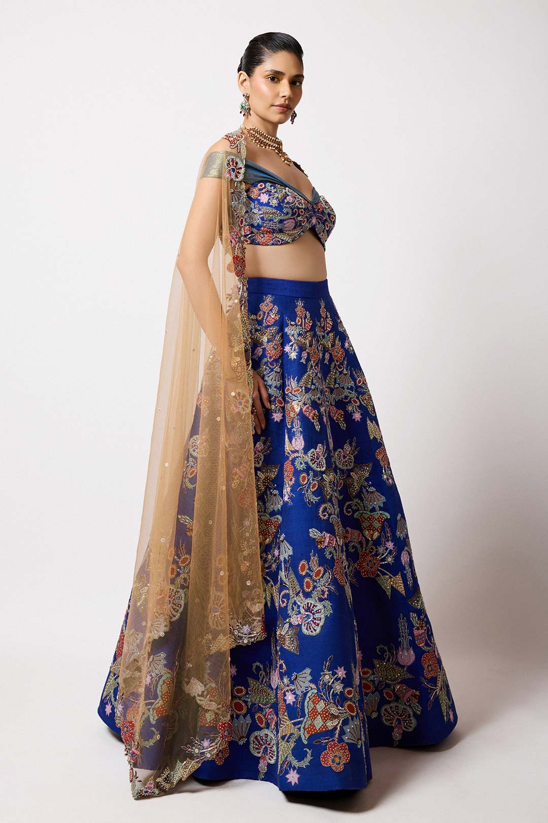 Niviora - Electric Blue Raw Silk Butterfly Lehenga