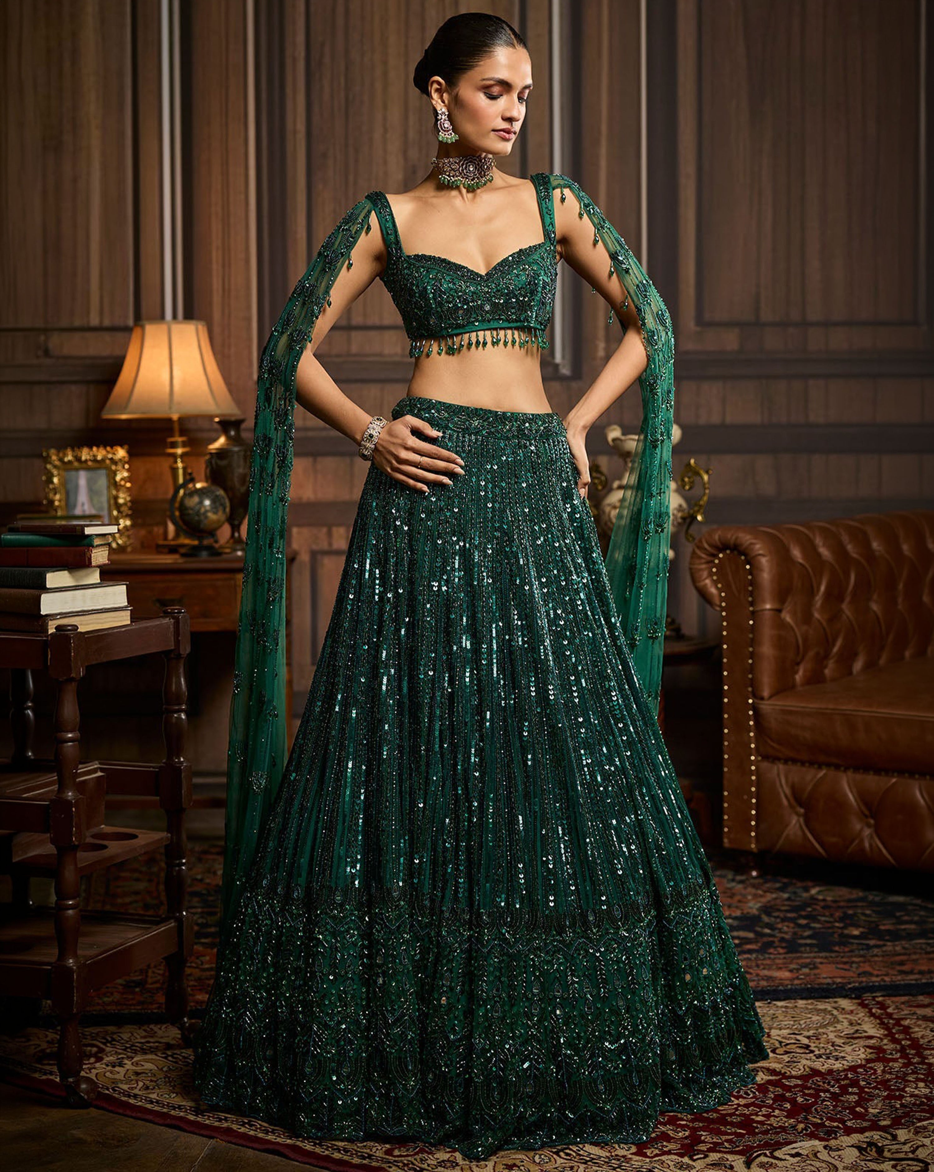 Emerald Green Embellished Lehenga Set