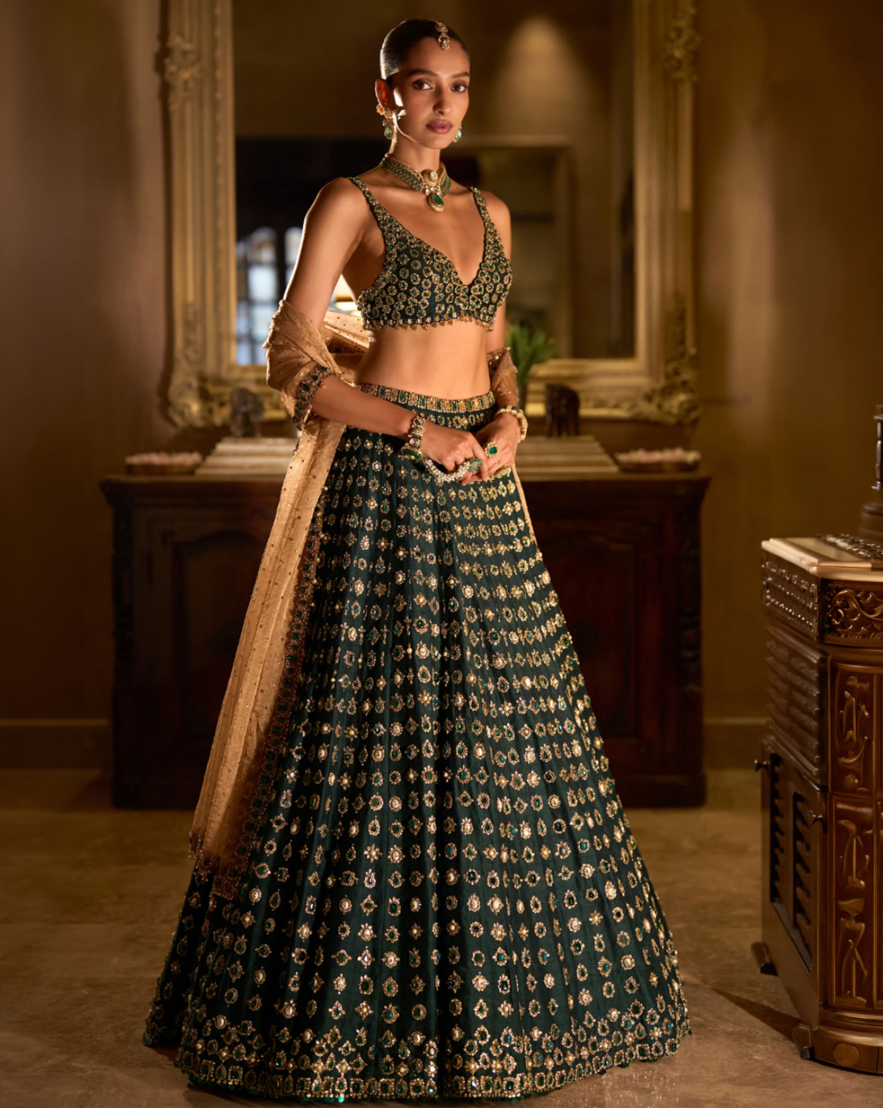 Emerald Stone Zardosi Lehenga