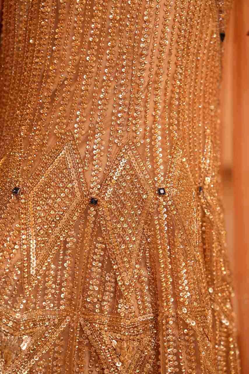 Gold Fishcut Lehenga with trail