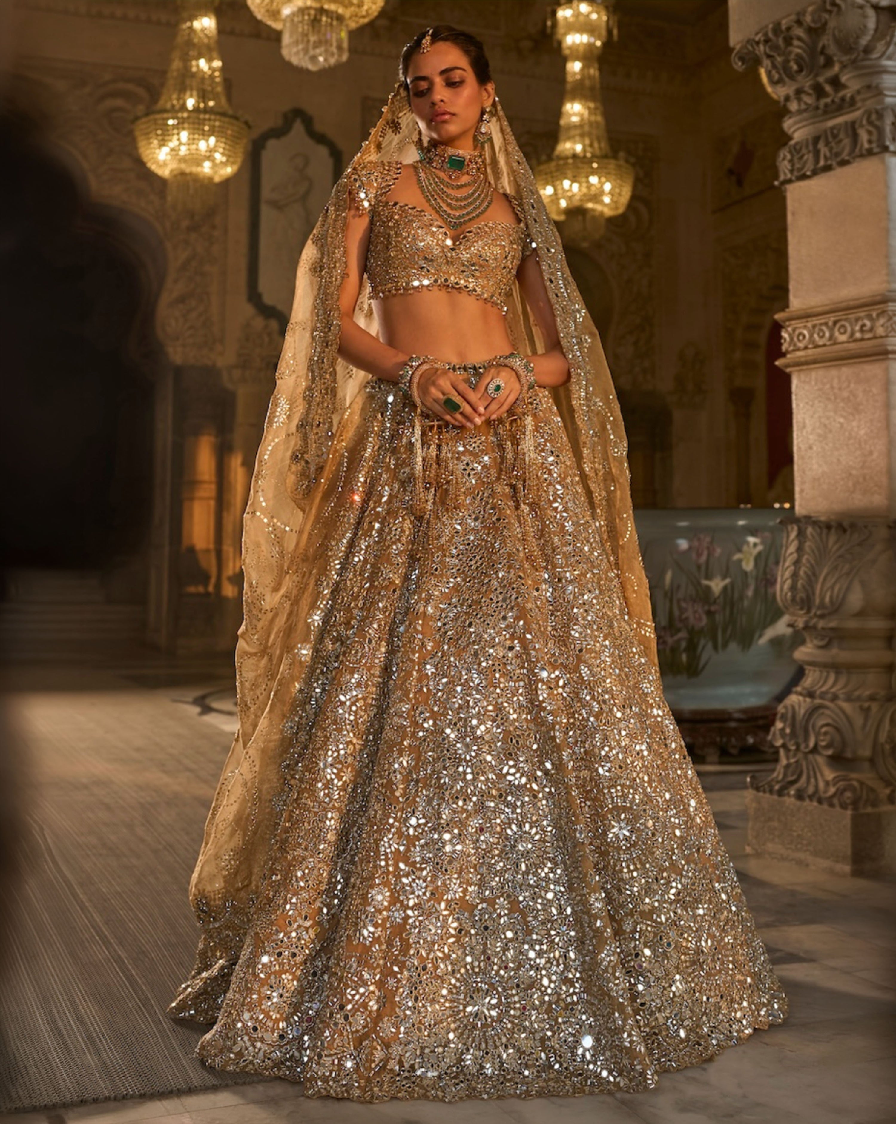 Gold Mirror Work Lehenga Set