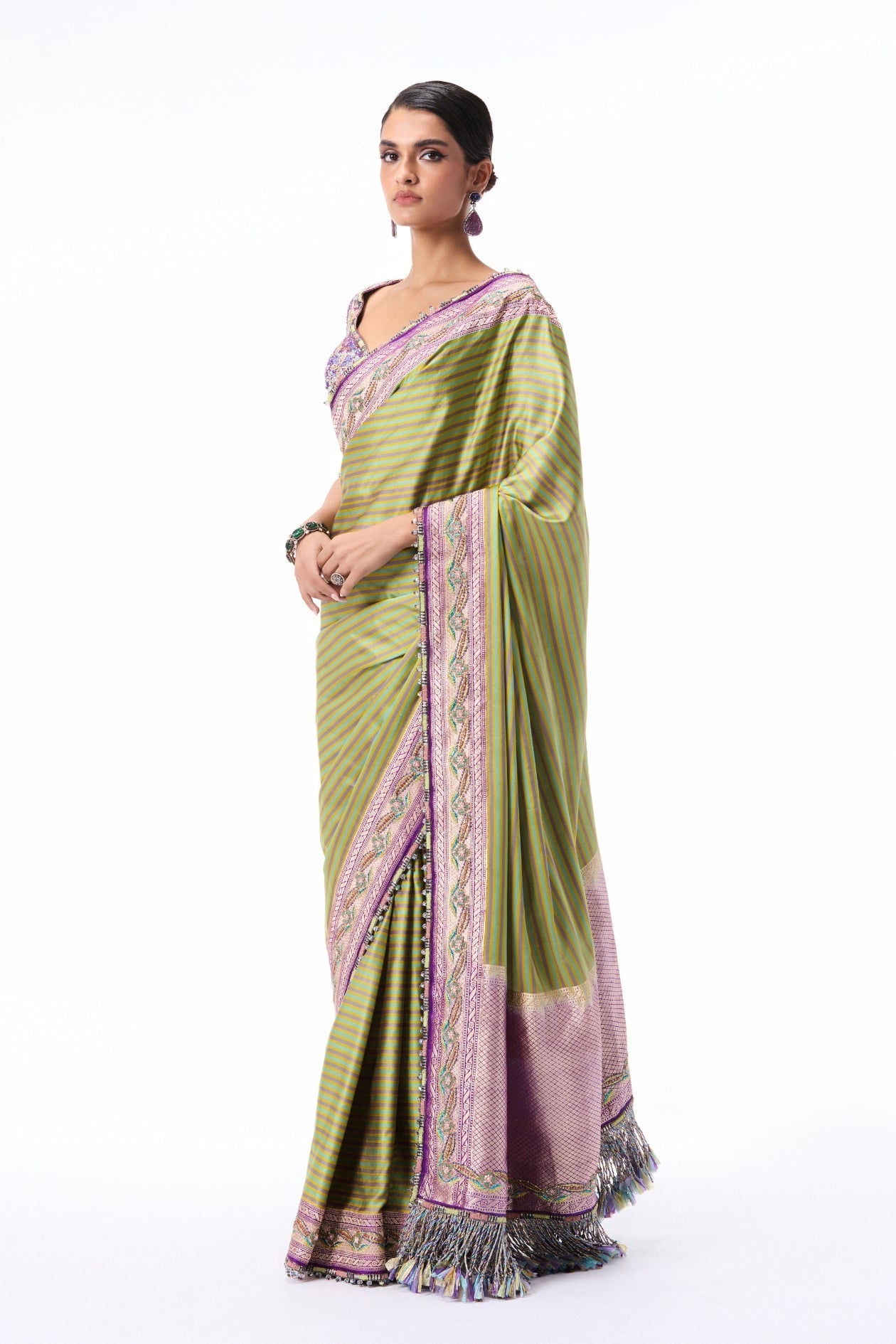 Auraheart - Green-Purple Banarasi Silk Saree