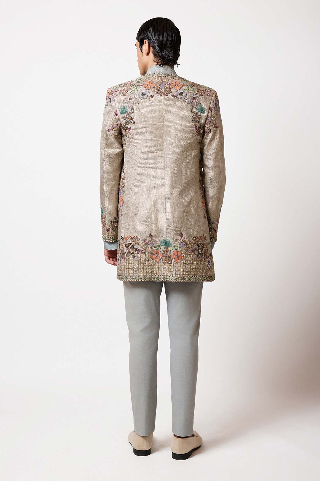 Cypres - Grey Blue Banarasi Tissue Brocade Open Jacket