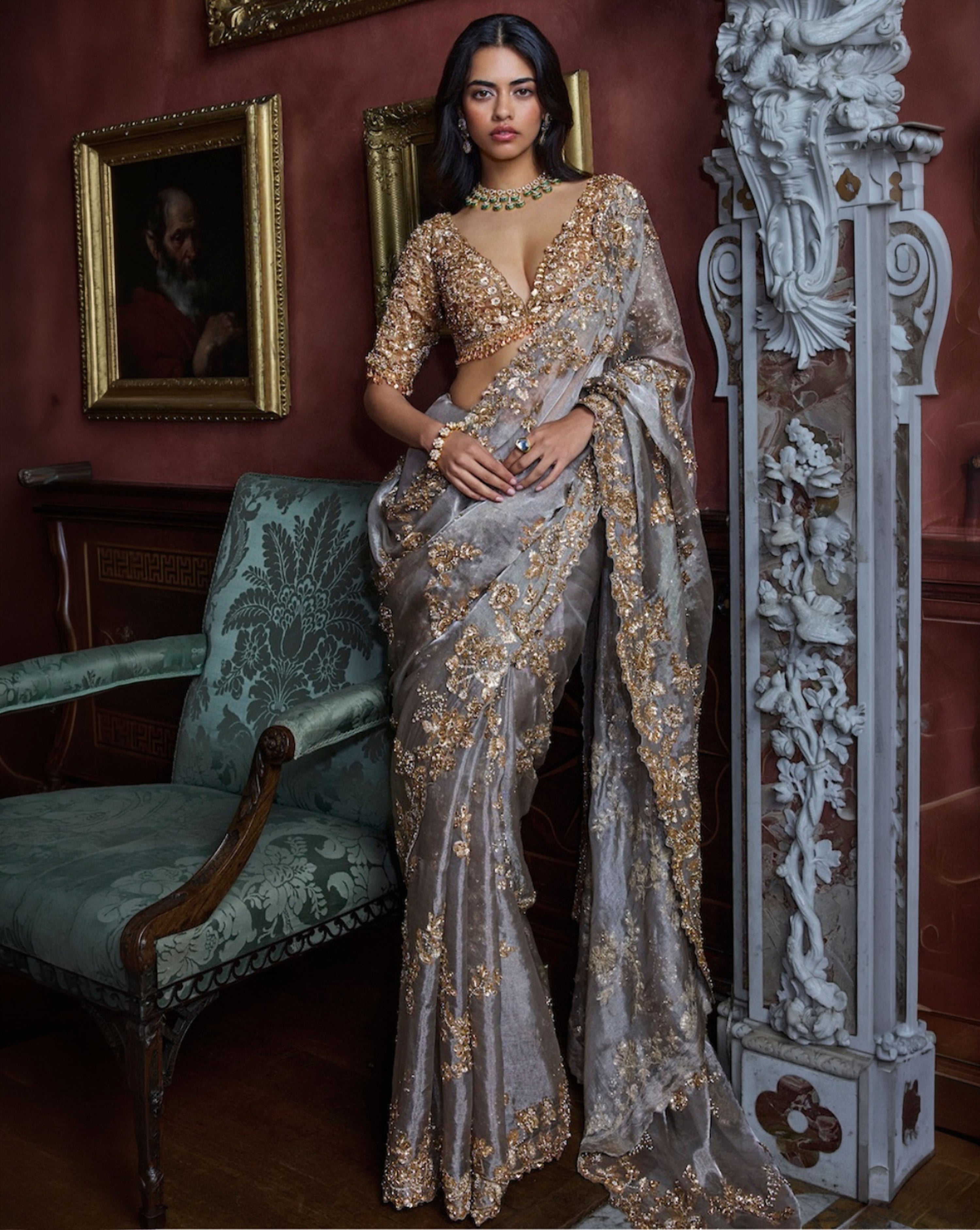 Gun Metal Sequin Saree