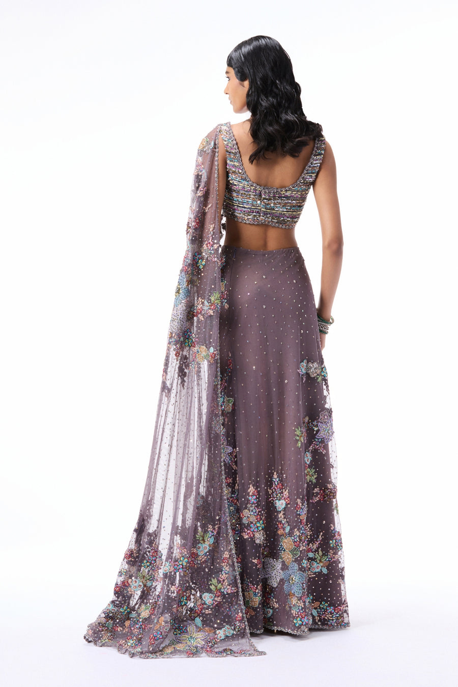 Rosemist - Gunmetal Tulle Drape Saree - Ready to Ship