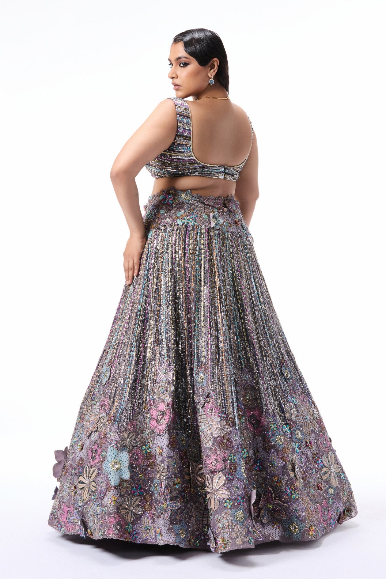 Wildbloom - gunmetal organza lehenga