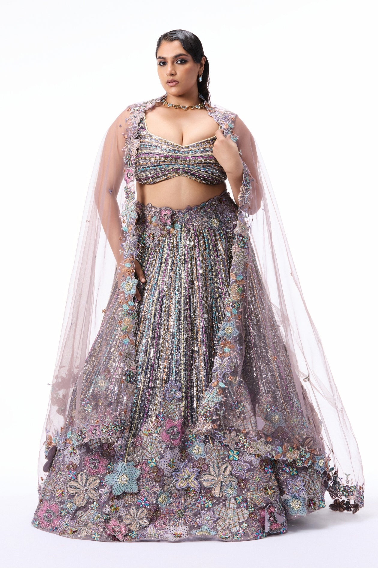 Wildbloom - gunmetal organza lehenga
