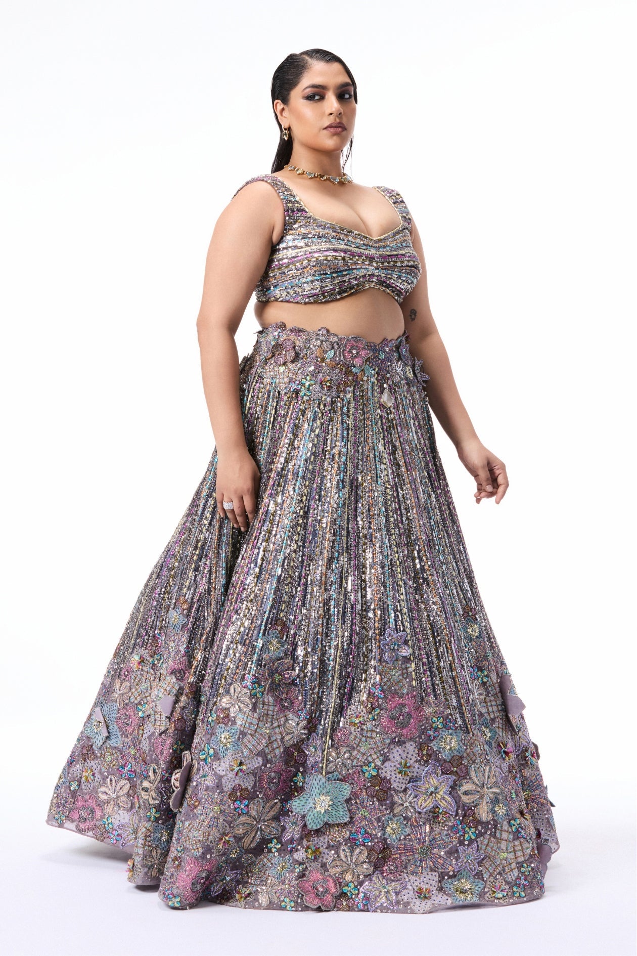Wildbloom - gunmetal organza lehenga