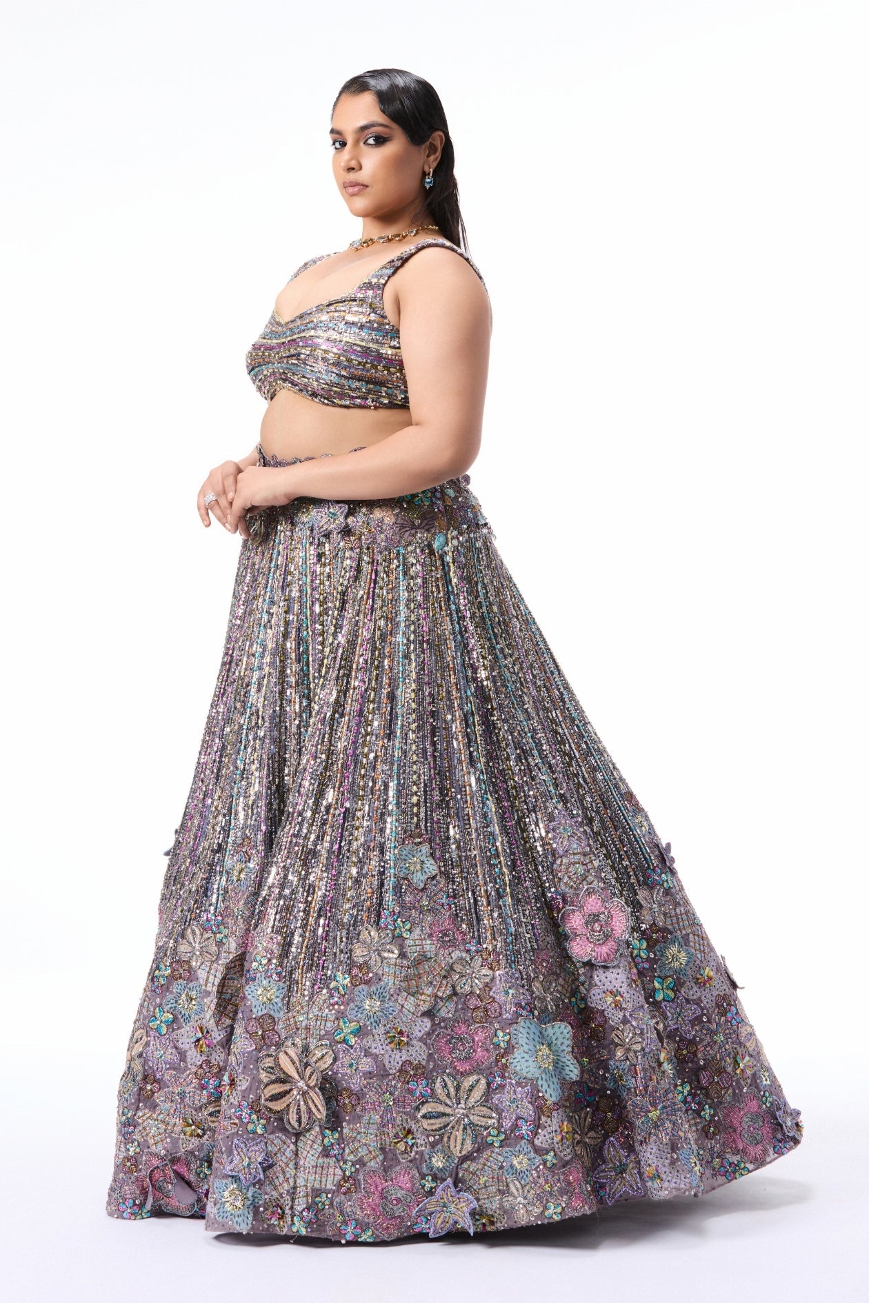 Wildbloom - gunmetal organza lehenga
