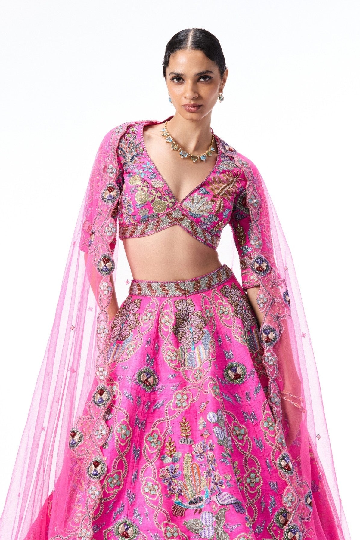 Sunspell - Hot Pink Raw Silk Lehenga